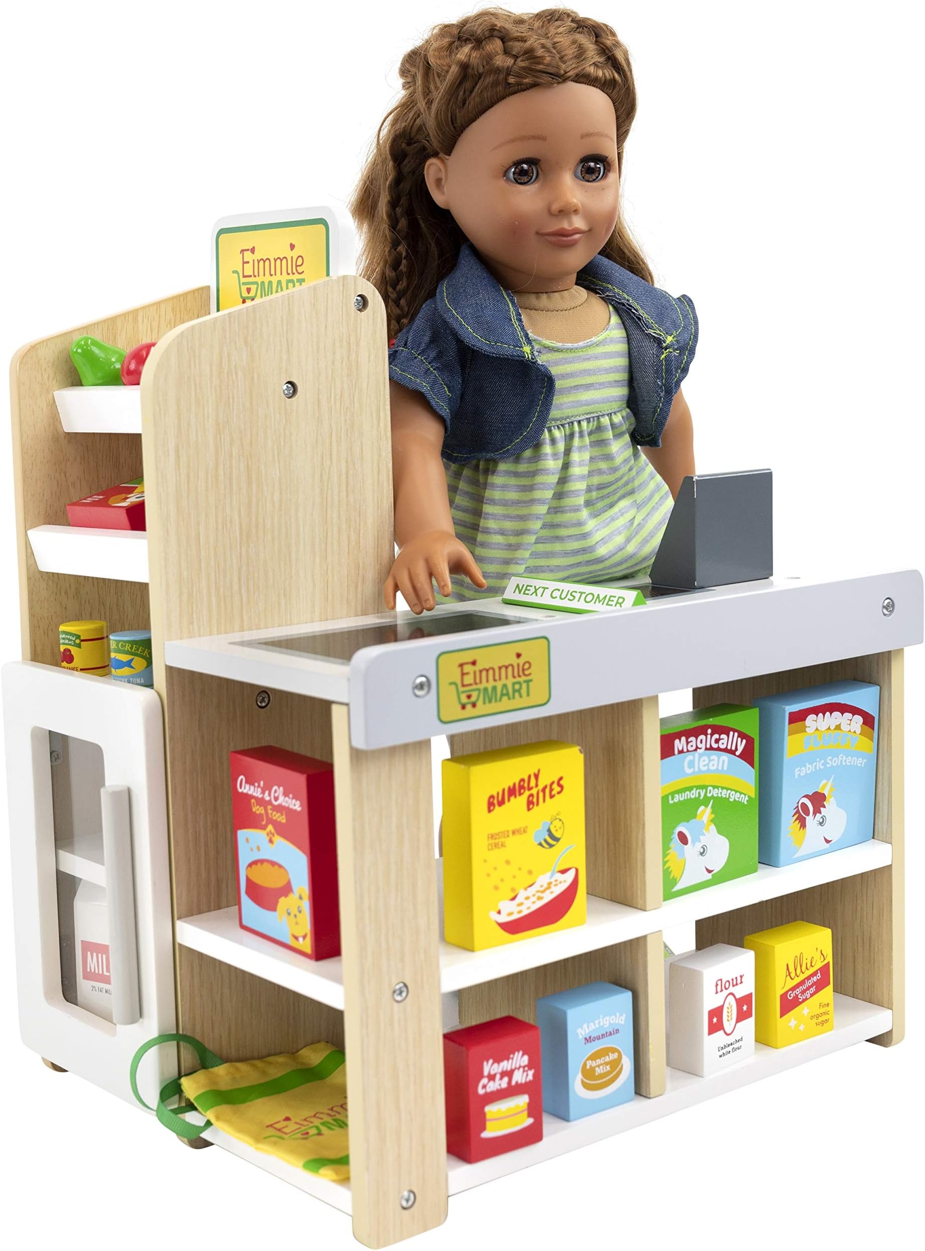 18 Inch Doll Furniture Grocery Store Set - Wooden Playset with 25+ Accessories, Fits American, Generation, My Life & Similar 14”-18” Dolls