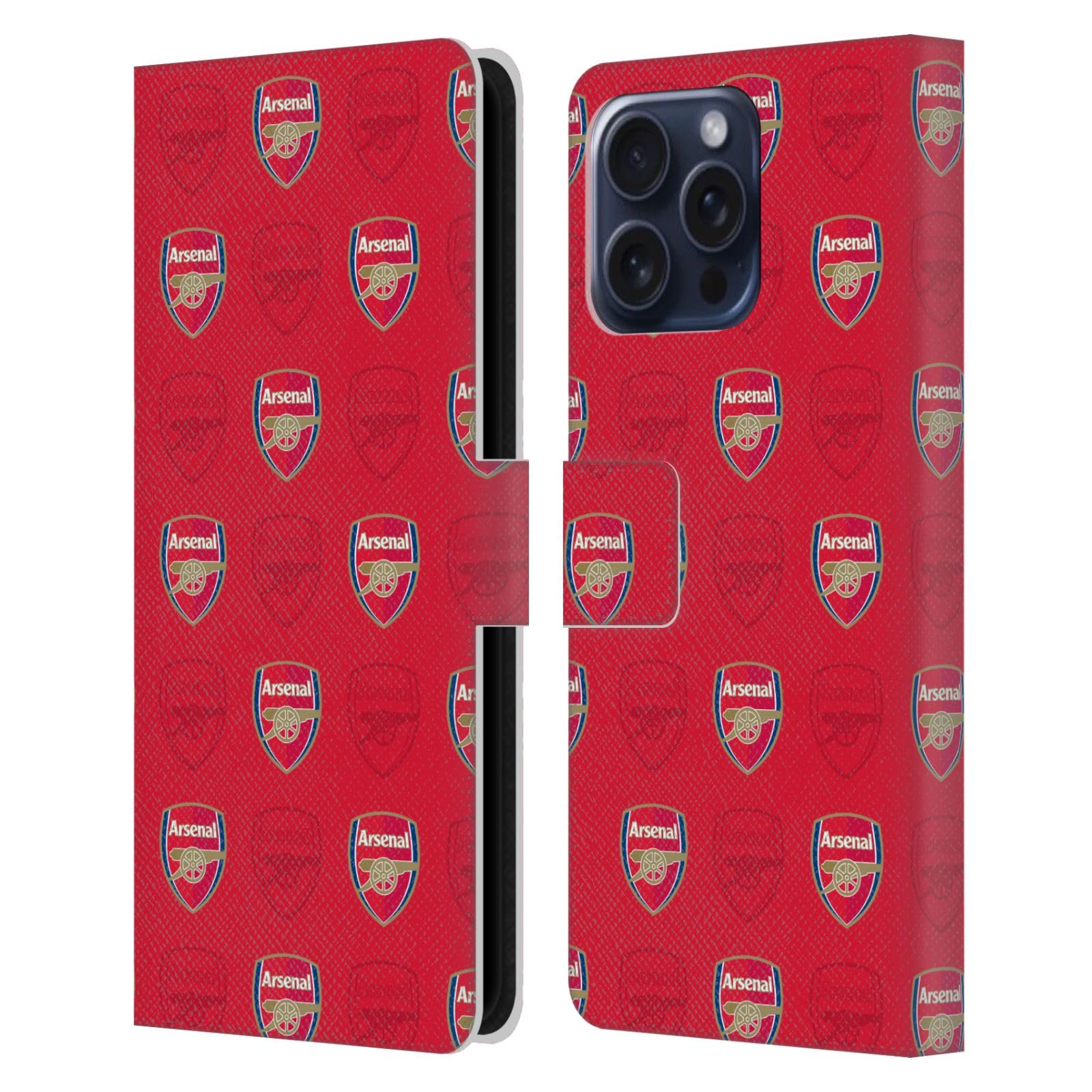 Head Case Designs Officially Licensed Arsenal FC Red Crest Patterns Leather Wallet Case Compatible With Apple iPhone 16 Pro Max — image 1