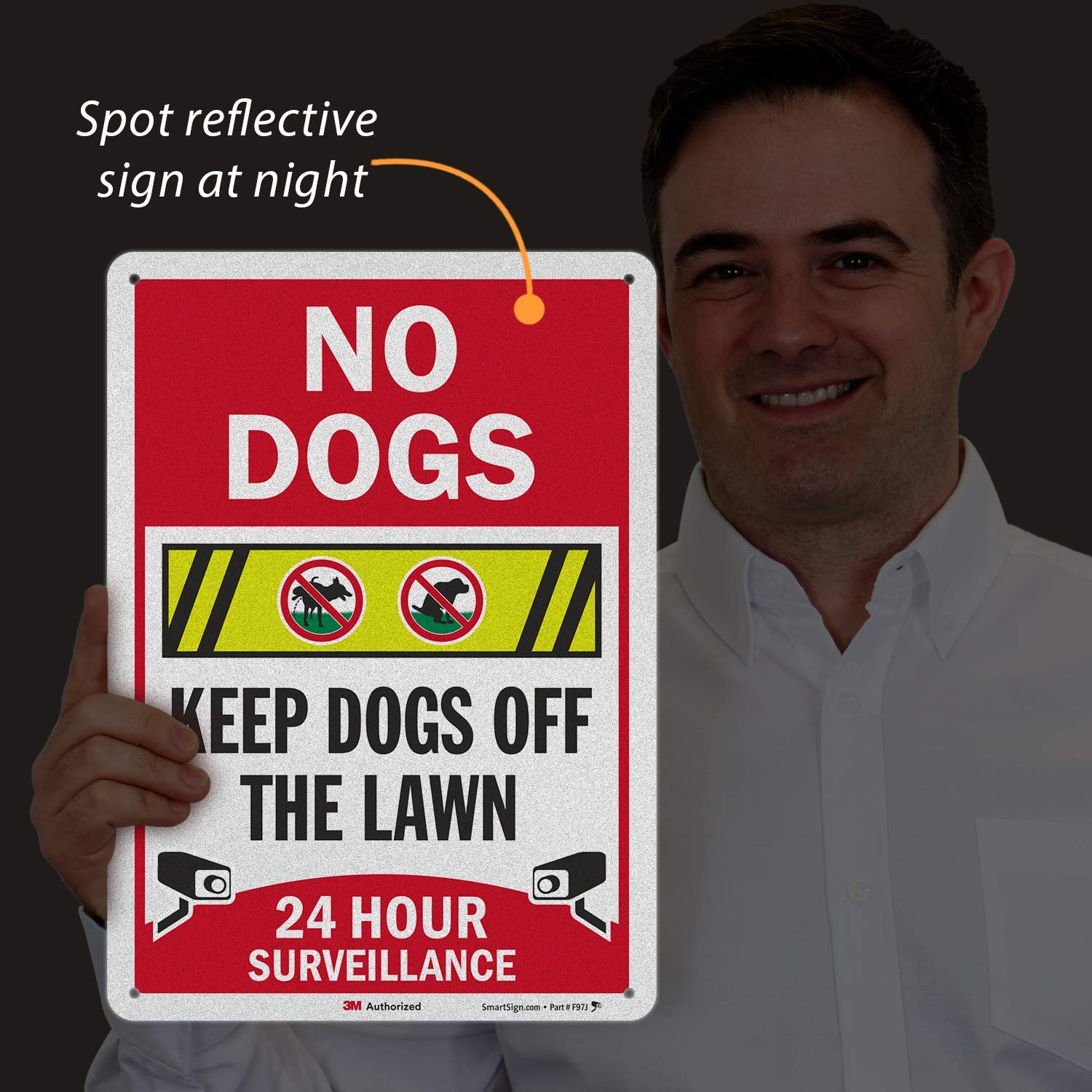 SmartSign “No Dogs - Keep Dogs Off The Lawn, 24 Hour Surveillance” Sign, 10" x 14" 3M EG Reflective Aluminum Sign, 10 x 14 - Image 2