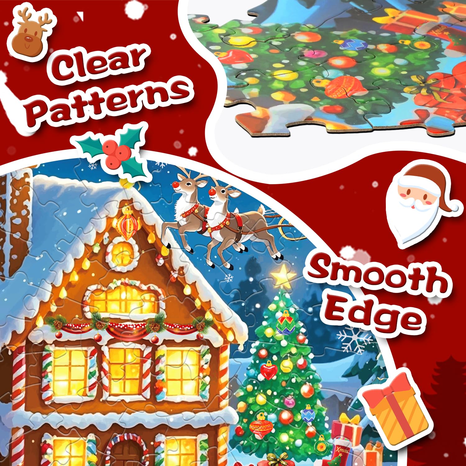 Puzzle di Natale per Bambini, 71 Pezzi di Carta, Educativo Infantile per 3-8 Anni, Regalo di Compleanno e Natale Adatto per Ragazze e Ragazzi