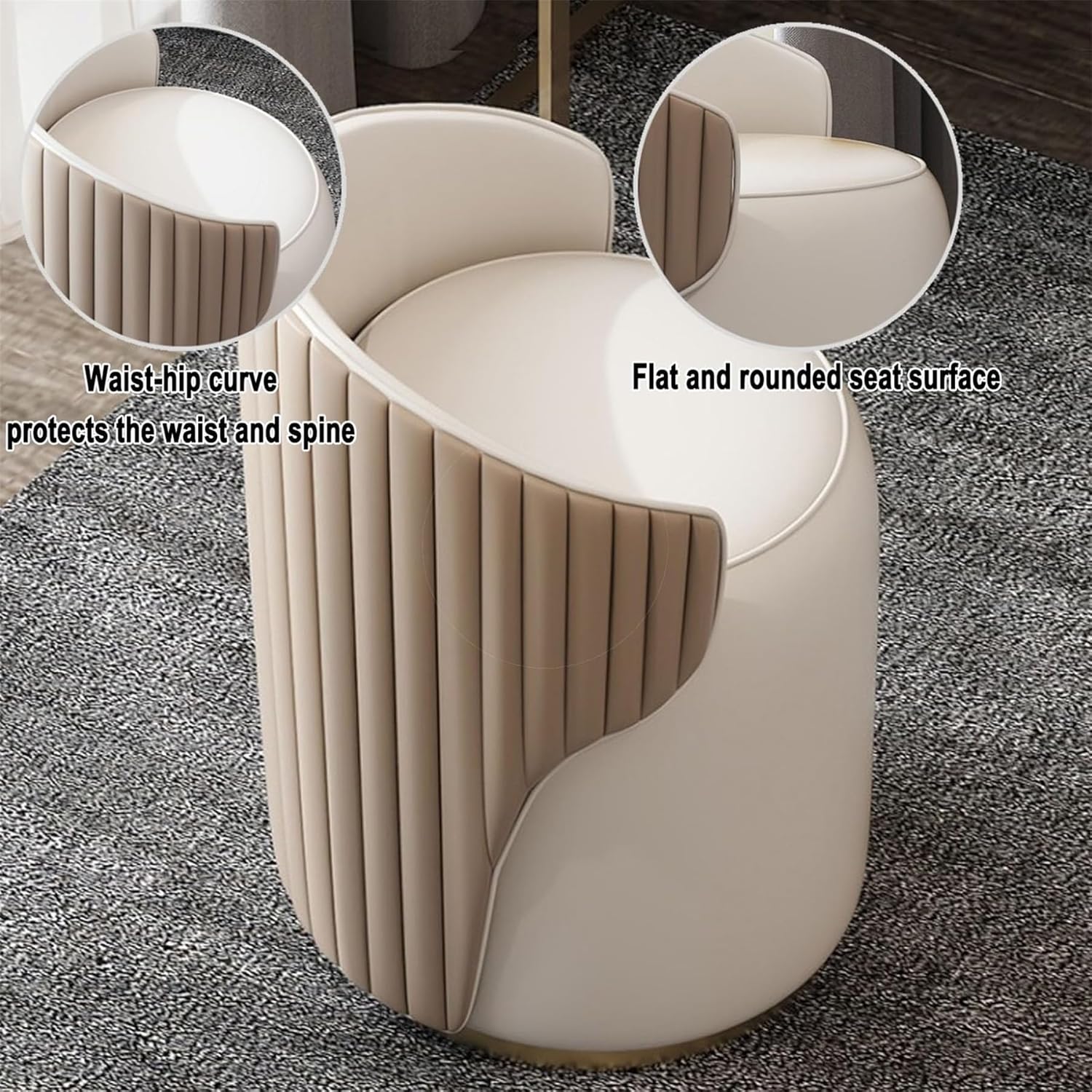 360° Swivel Vanity Chair, Comfy Vanity Stool with Back, Cute Desk Chair with Artificial Leather, Makeup Chair for Bedroom, Dressing Table,D