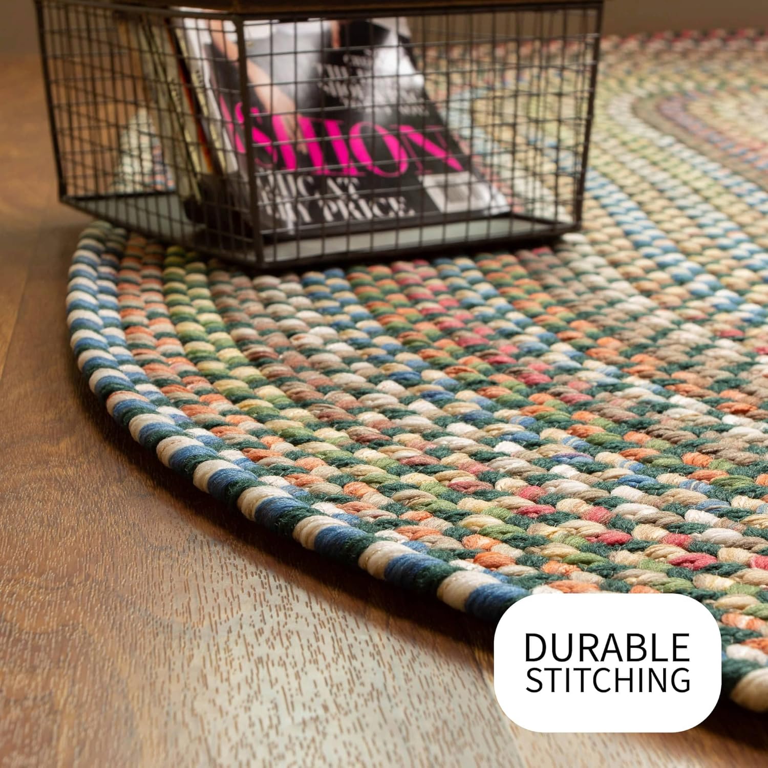 Super Area Rugs Roxbury American Made Braided Rug for Indoor Outdoor Spaces, Spruce Green/Natural Multi, 2' X 3' Oval