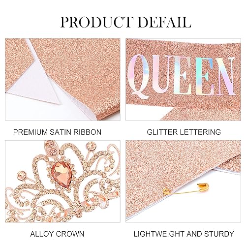 Miniatura 6 de Kit de banda y tiara de cristal Birthday Queen COCIDE para cumpleaños tiara plateada y coronas para mujeres banda de cumpleaños para niñas juego