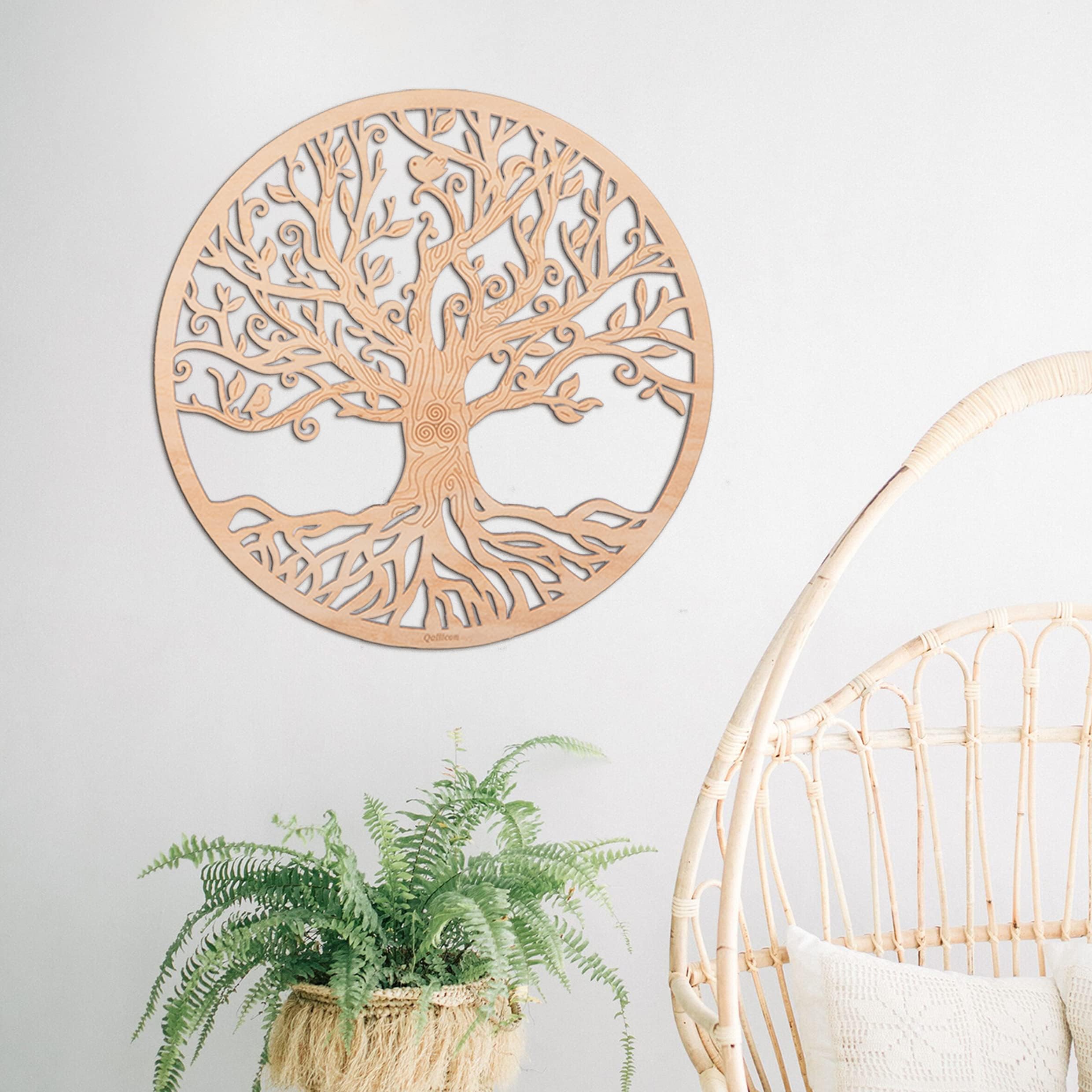 Qallicon 11.5'' Tree of Life Wall Decor Sacred Geometry Wall Art, Crystal Grid Chakra Wooden Yoga Art Decor Meditation Altar Zen Spiritual Gifts