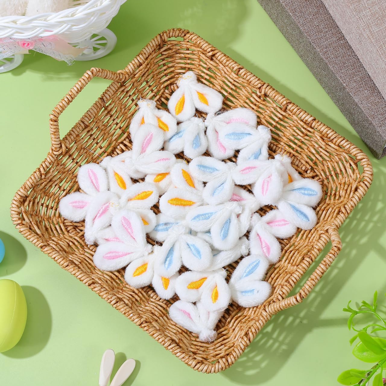 30Pcs Bunny Ears for Craft, Easter Rabbit Hairpins Hair Barrettes Plush Animal Ears DIY Headband Hair Clips Accessories Fabric Charm Diy Craft Easter Party Supplies