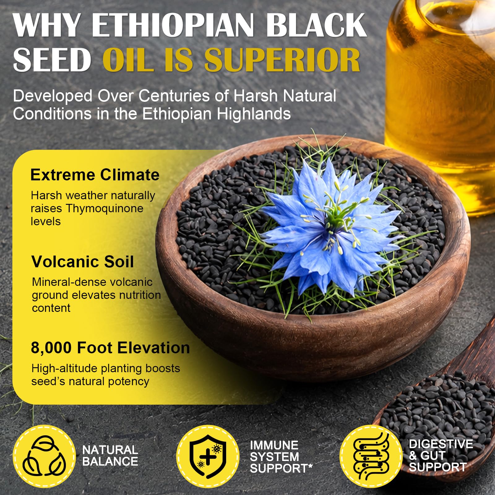 HUYEHF Black Seed Oil Capsules 3000mg, 240 Count High Strength Cold-Pressed Nigella Sativa Seed Oil 2-in-1 Blend with Oregano Oil Extract, Support Natural Antioxidants & Immune Function — Amazon image 8