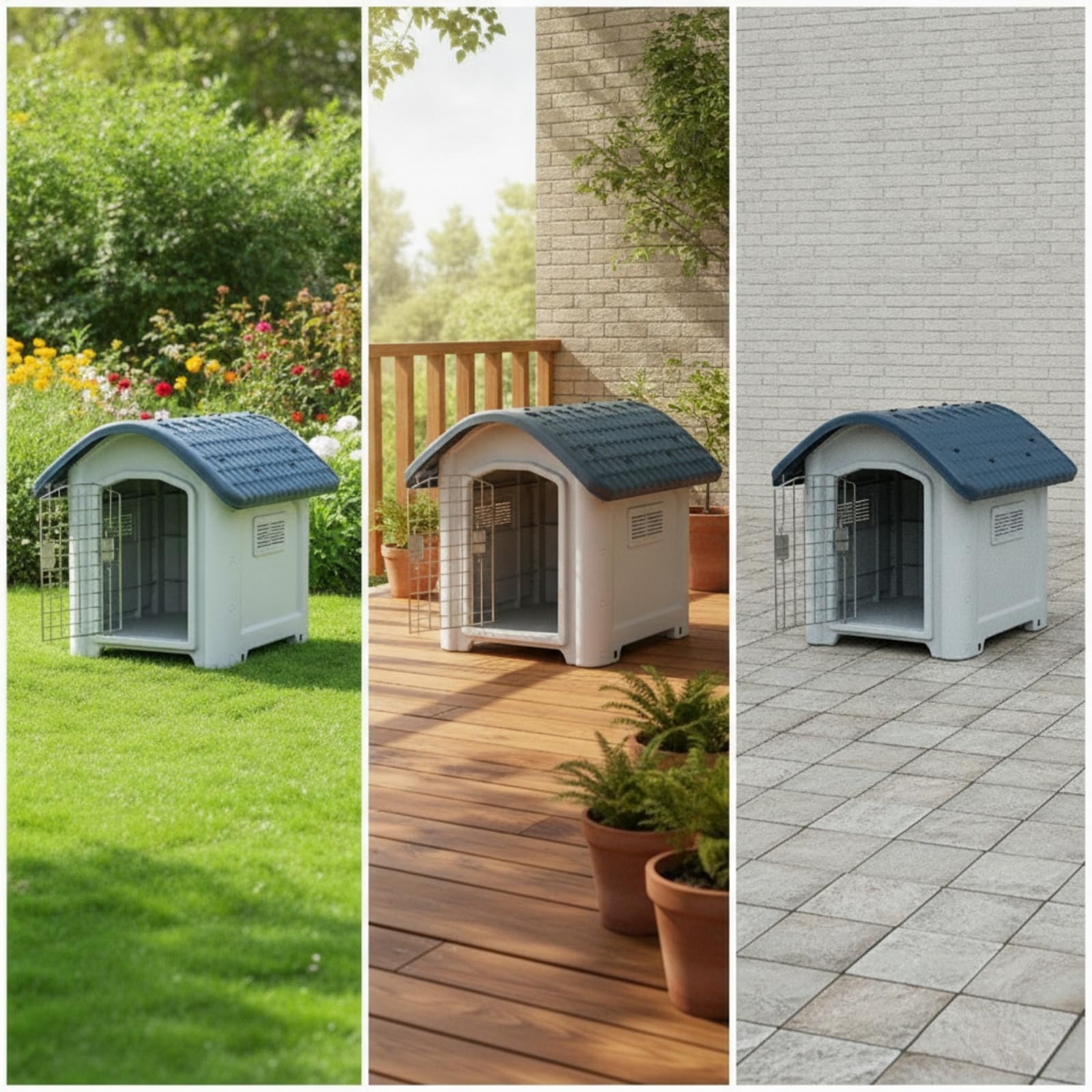MagiDeal Riparo Esterno per con Porta in Ferro Cuccia con a Falde per Deflusso dell'Acqua Base Contro l'Umidità Ventilazione Laterale, L, Style to 1