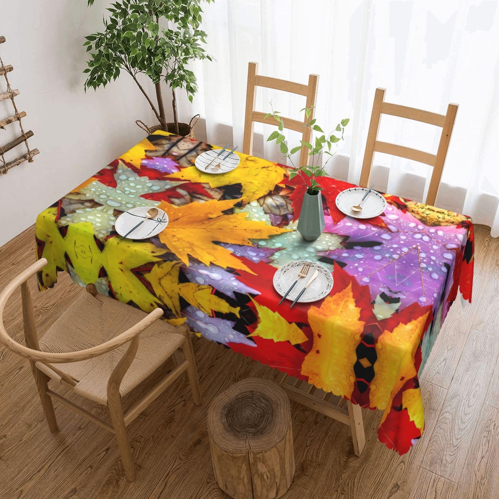 HLSBSSL Autumn Leaves Maple Patterned square lace tablecloth, wrinkle-resistant and durable, suitable for dining tables, parties, etc.