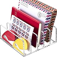 Vista 7 de BEYGORM Acrylic Mail Holder, Clear Multifunction Desk Organizer with Divider, Vertical Letter Sorter for Desktop, 5 Compartments Modern Office Home