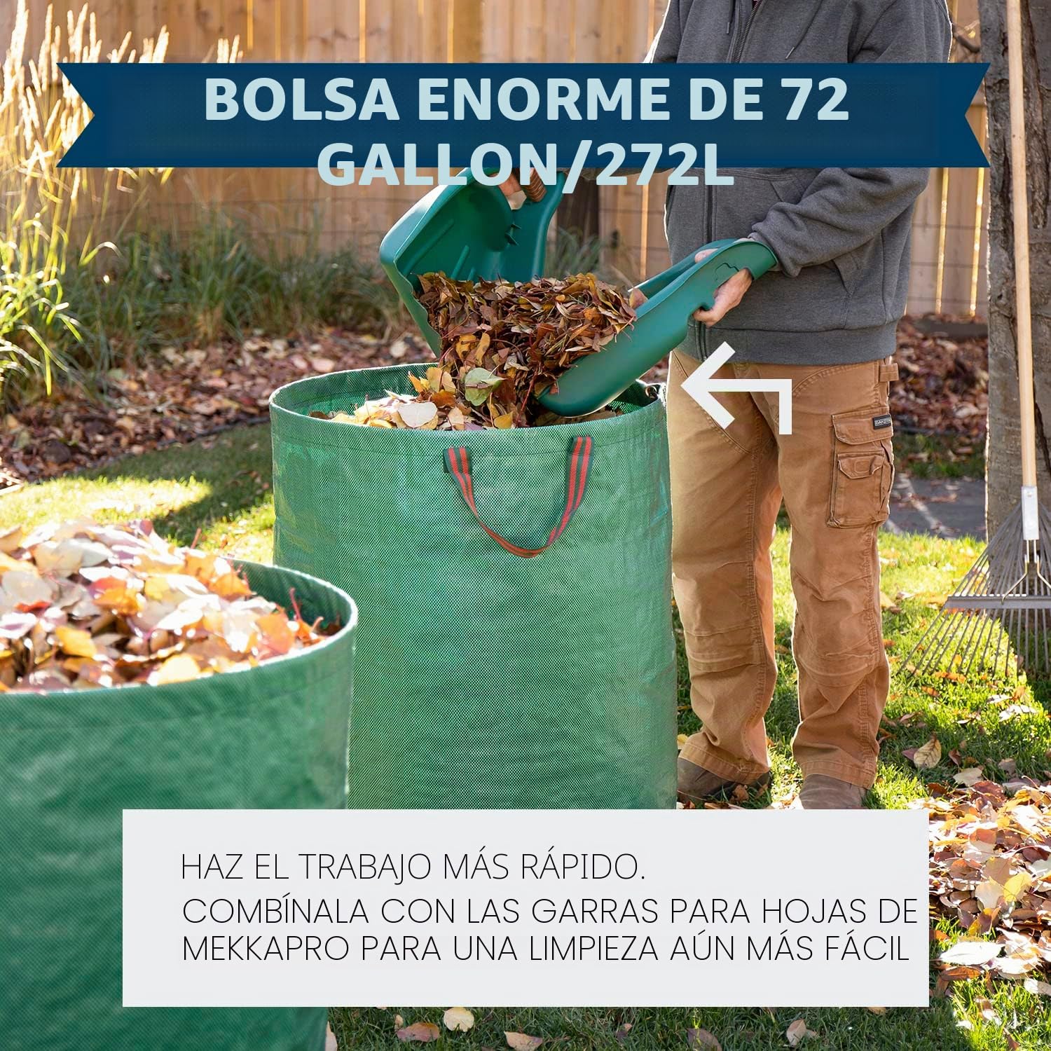 MP Bolsas de Jardín Reutilizables, 272 L, Pack de 3 | Impermeables y Ligeras, Asas Reforzadas