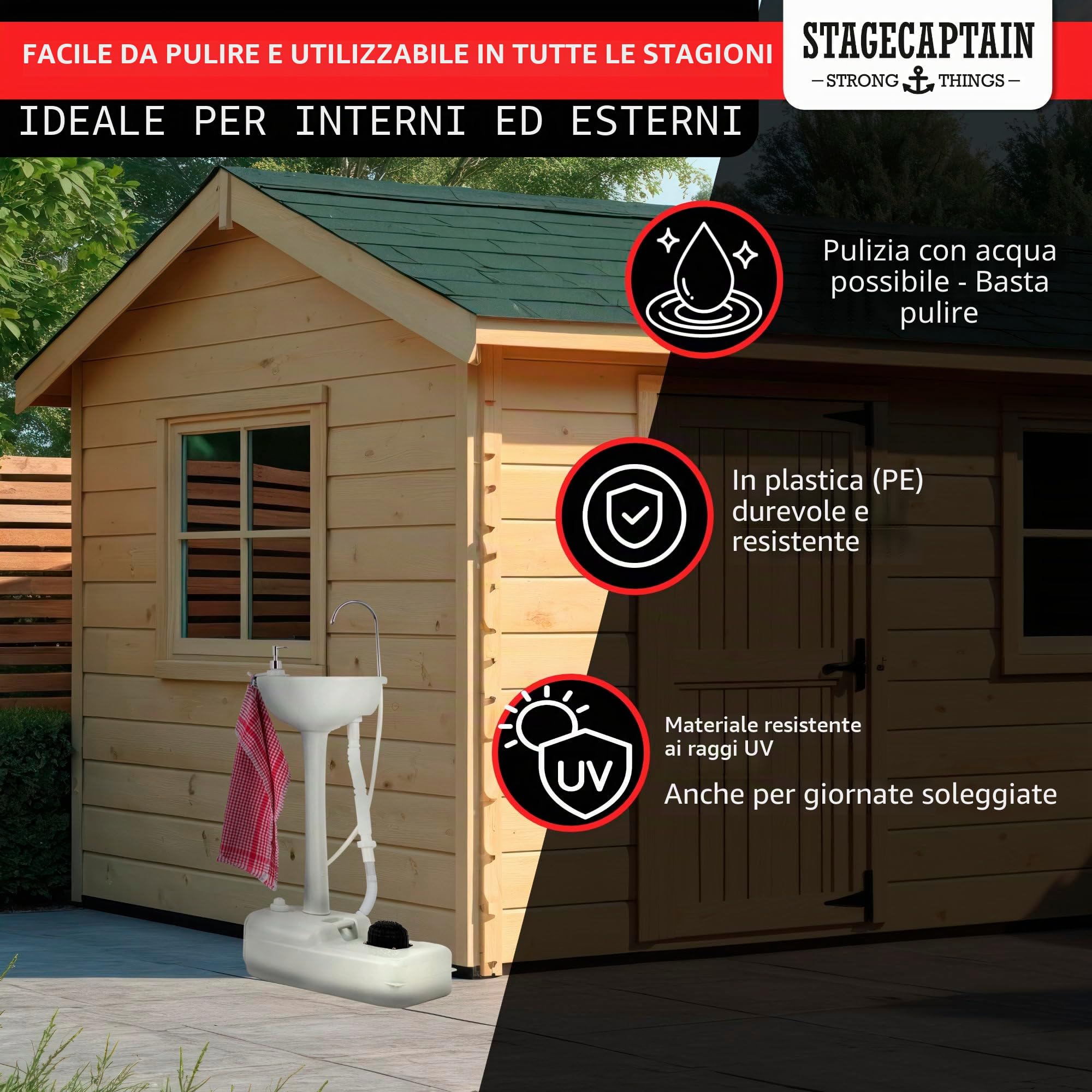 Stagecaptain PSW-17 Quixie Lavabo portatile da campeggio set deluxe - Lavandino mobile lavaggio viaggio all'aperto serbatoio pompa meccanica pedale - Lavello con ruote e serbatoio delle acque