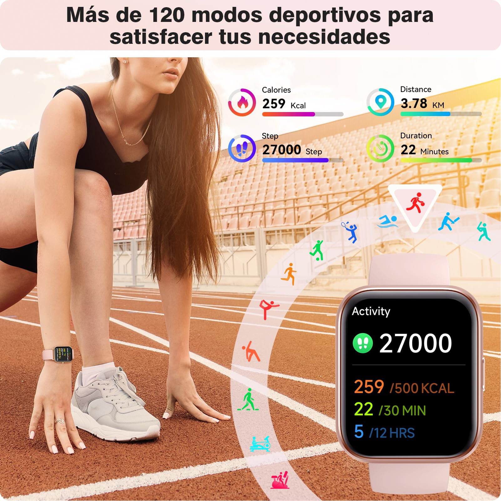 Montre Connectée Femme Smartwatch 1.8" Appel Bluetooth Alexa IP68 Podomètre Calories