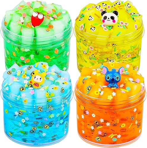 Paquete de 4 cubos de gelatina crujiente, incluyendo azul, verde, marrón y amarillo transparente crujiente, suave antiadherente, para regalos de