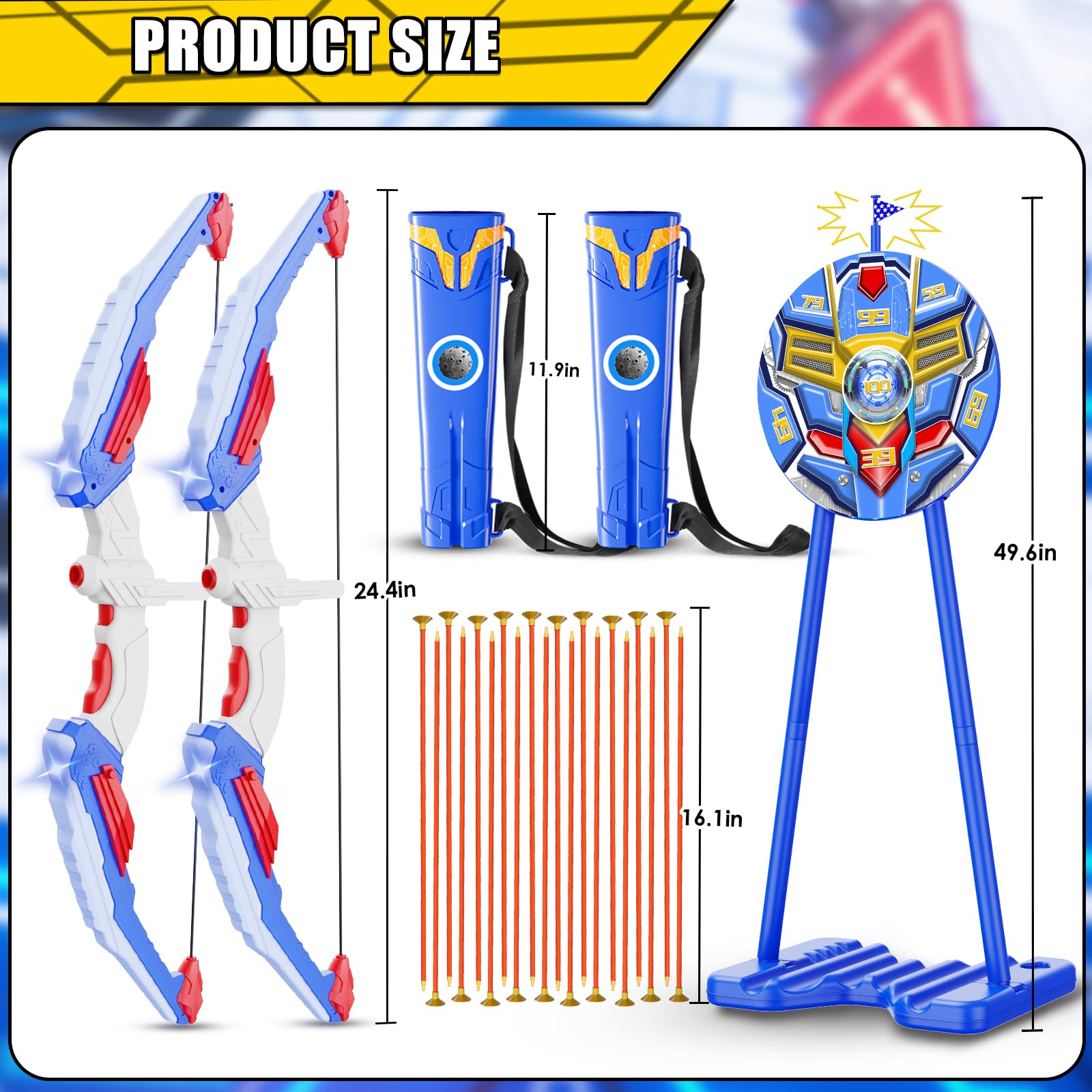 DX DA XIN Set di 2 frecce e arco per bambini, con luce a LED, con bersaglio in piedi, 20 frecce a ventosa e 2 faretine per sport all'aria aperta, regalo per ragazzi dai 4 ai 12 anni