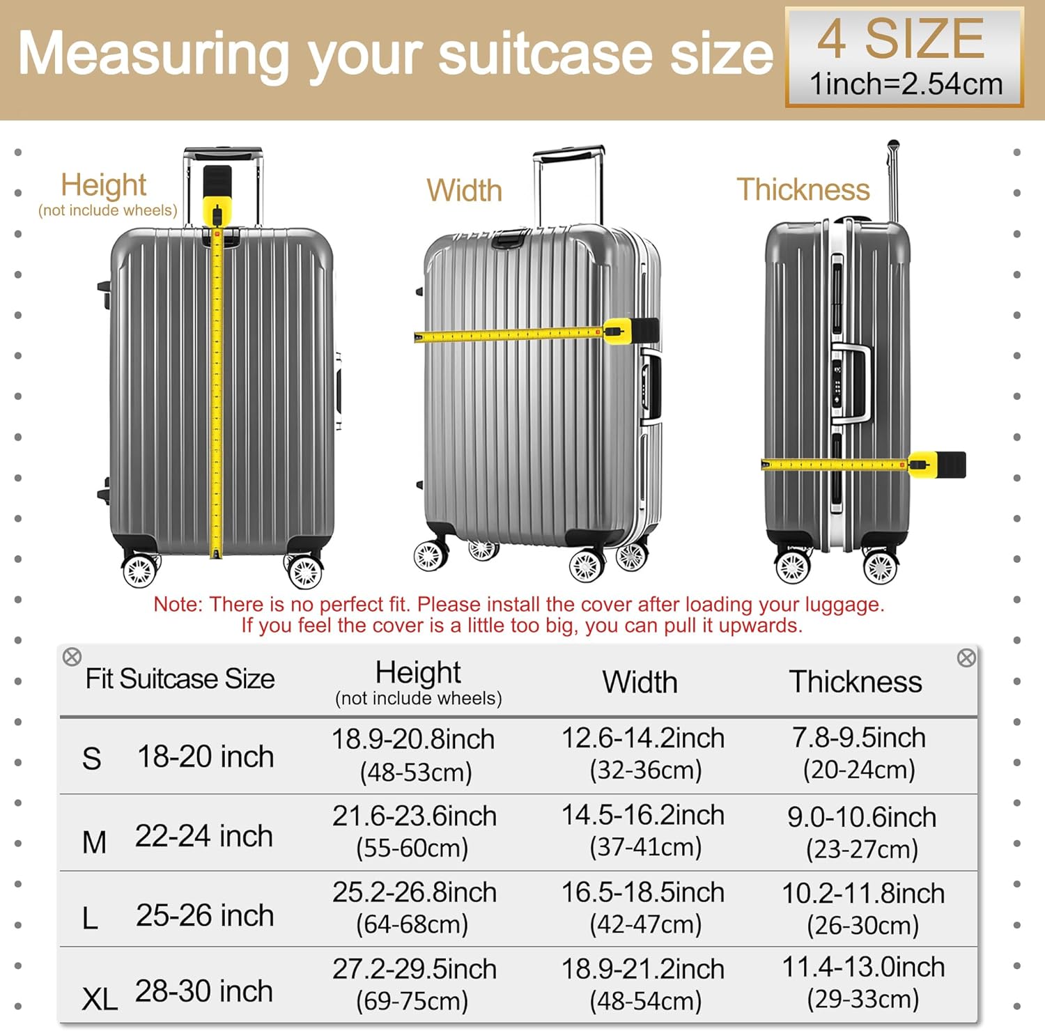 Luggage Cover Washable Suitcase Cover Suitcase Protector Anti-scratch Fits 25-26 Inch Luggage (Cute Cat, L)