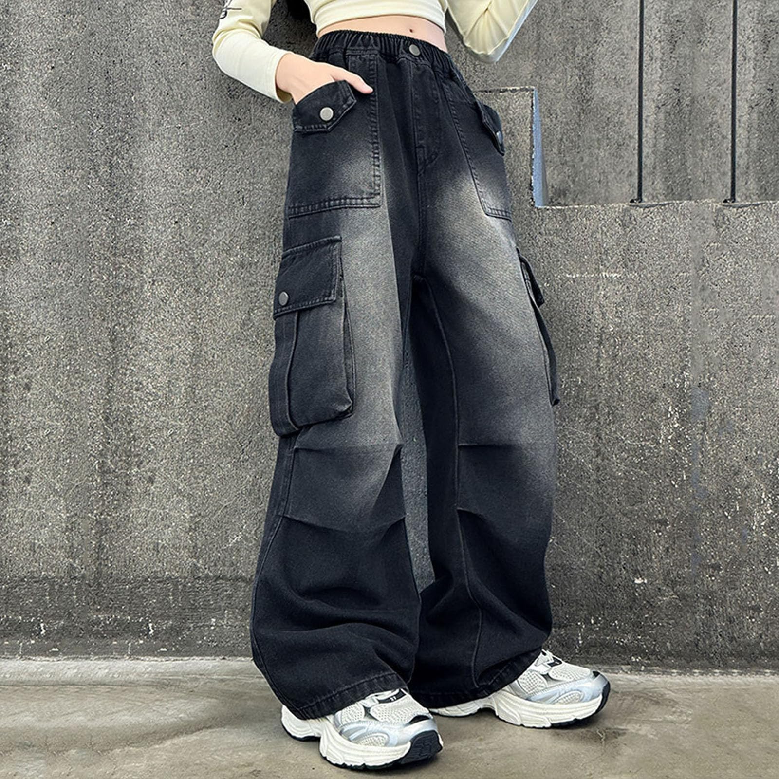 Vaqueros Rectos para niños Jeans de Pierna Ancha Ajuste Regular Holgado para Primavera, Verano y otoño Estilo Streetwear Actual Corte Amplio sin apretar Sin restricciones de Movimiento