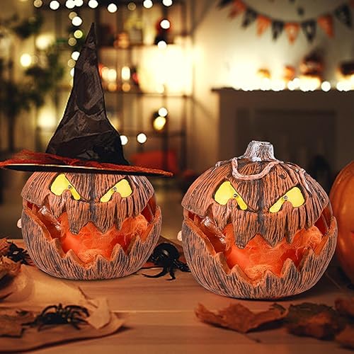 Miniatura 7 de Shakven Iluminación de calabaza de calabaza de Halloween – 2023 Gato Gourdo de Halloween – Decoración de farol, calabaza parlante con ojos,