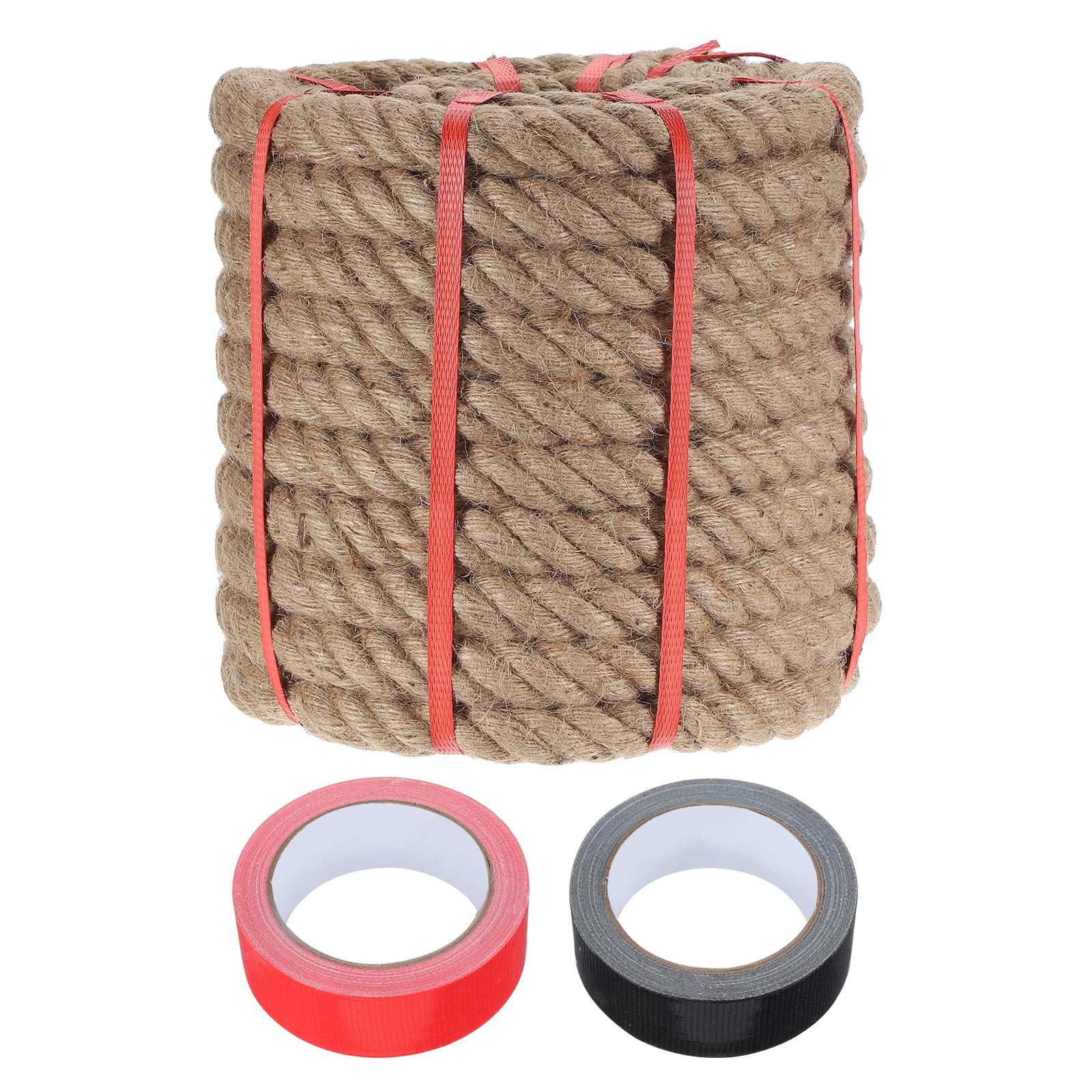 sourcing map Corde en jute de 2,8 cm x 18 m, corde torsadée naturelle épaisse avec 2 rouleaux de ruban adhésif pour travaux manuels, balustrade, quais, remorquage, balançoire, aménagement paysager