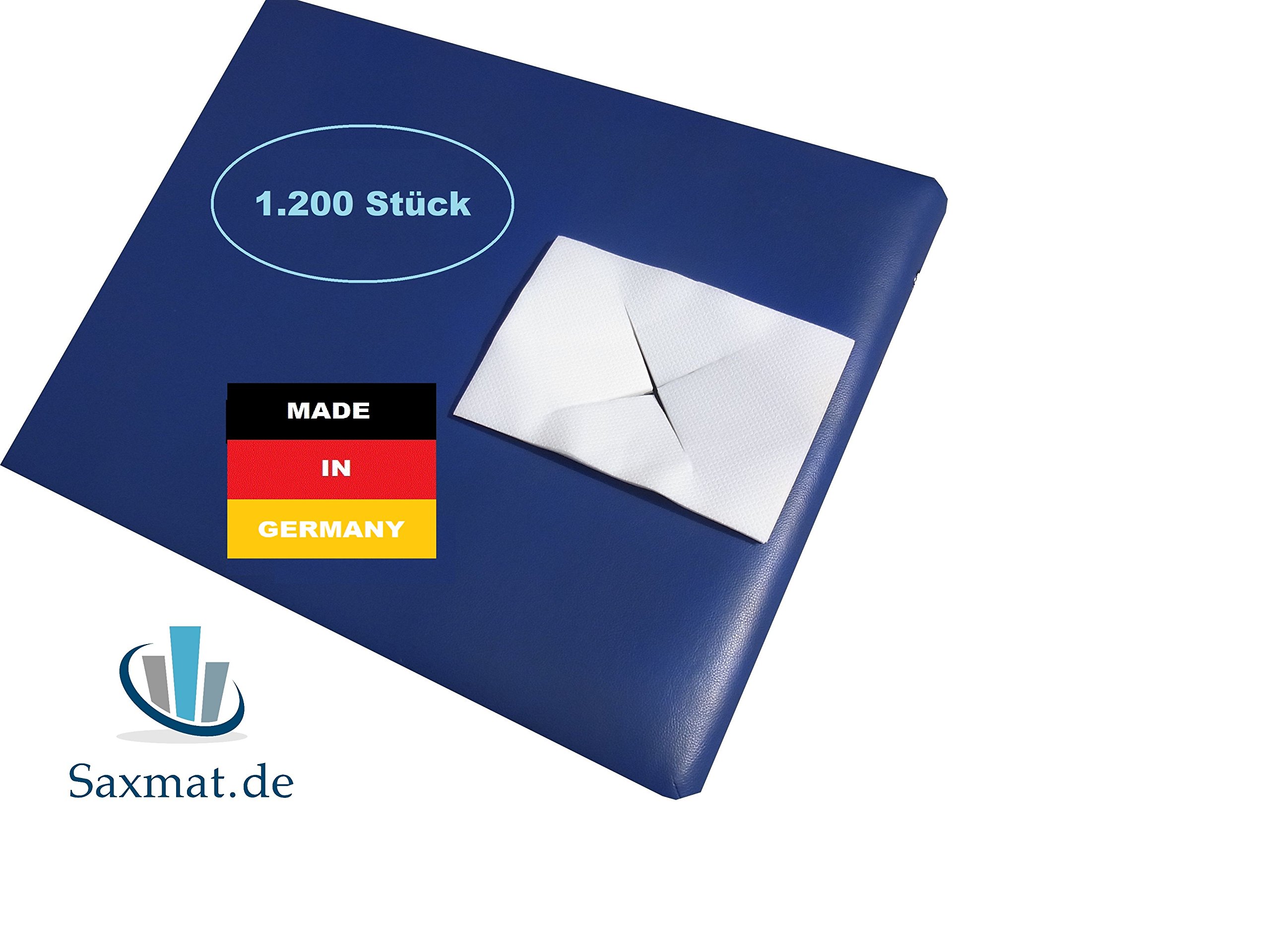 Nasenschlitztücher/Gesichtsauflagen: 1.200 Stück 30 x 21 cm aus Premium-Airlaid-Zellstoff in zehn Folienbeuteln zu je 120 Stück für Massageliegen.