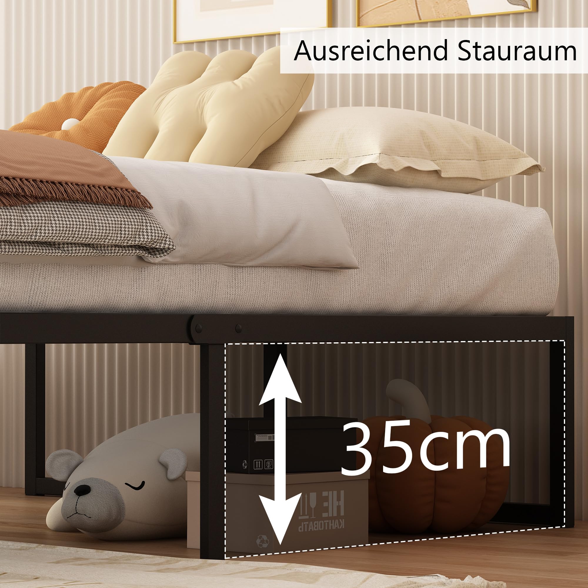 Yicensen Metallbett 90x200 cm mit Lattenrost Metall, 41cm Höhe Bettrahmen Einzelbett Stabiles Leichte Montage, Schwarz