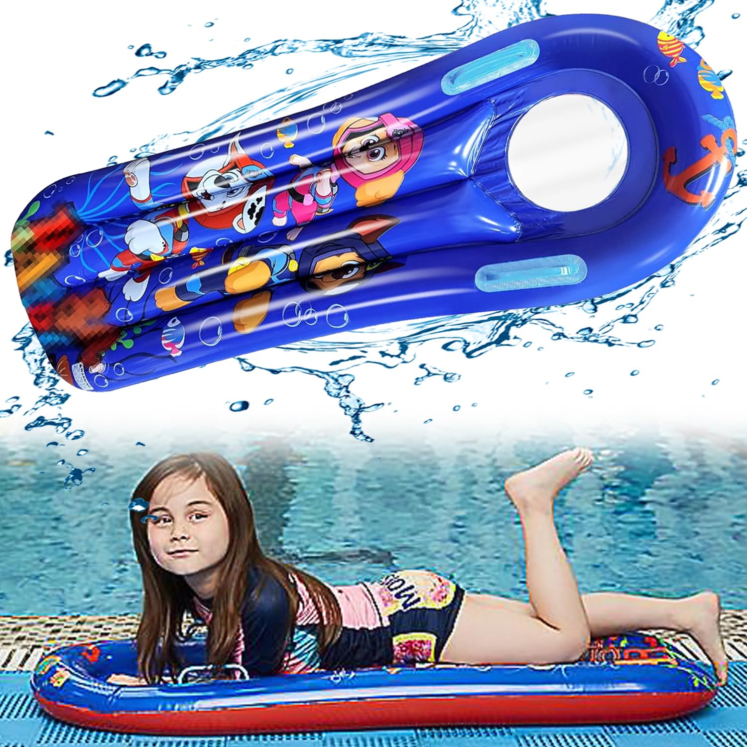 YISKY Flotador De Tabla De Surf Inflable, Tabla de Surf Inflable para niños, Tabla Bodyboard Niño con Asas, 4 en 1 Hamaca de Agua Piscina, para Toboganes de Agua, Fiestas Piscina