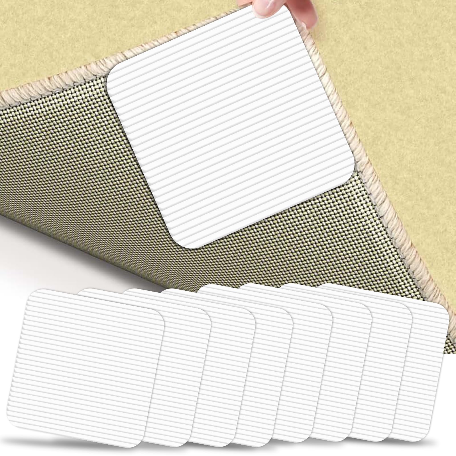 Vacuum Tech Rug Pads Grippers, Anti Slip Mat for Laminate Floor, Washable and Reusable Carpet Grippers Anti Curling Rug Pad Non Slip, Keep Your Rug in Place 10 x 10 CM (8, White)