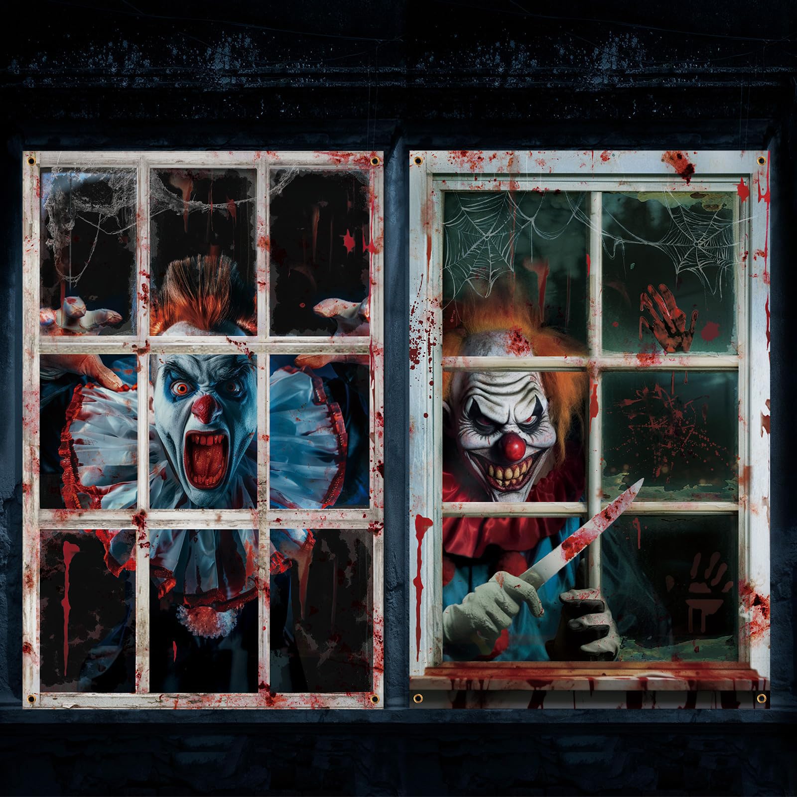 Qylazune Green 2Pcs Halloween Decorations Scary Killer Clown Curtain Window 120X80cm