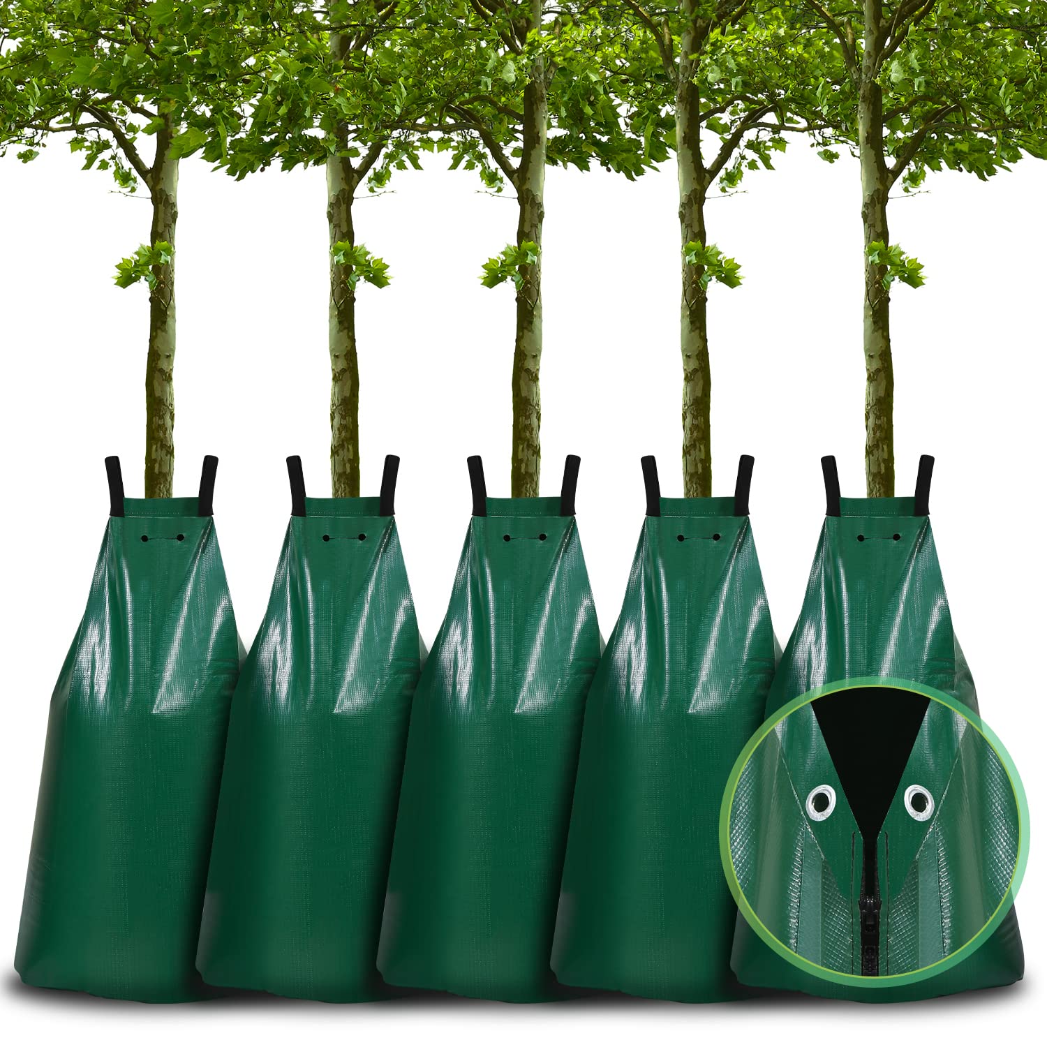 Tree Watering Bags 5 Packs 20 Gallon Slow Release Drip Tree Irrigation System Tree Irrigation Bag PVC Watering Bag with Anti-Theft Holes and Zipper, for Trees and Landscaping