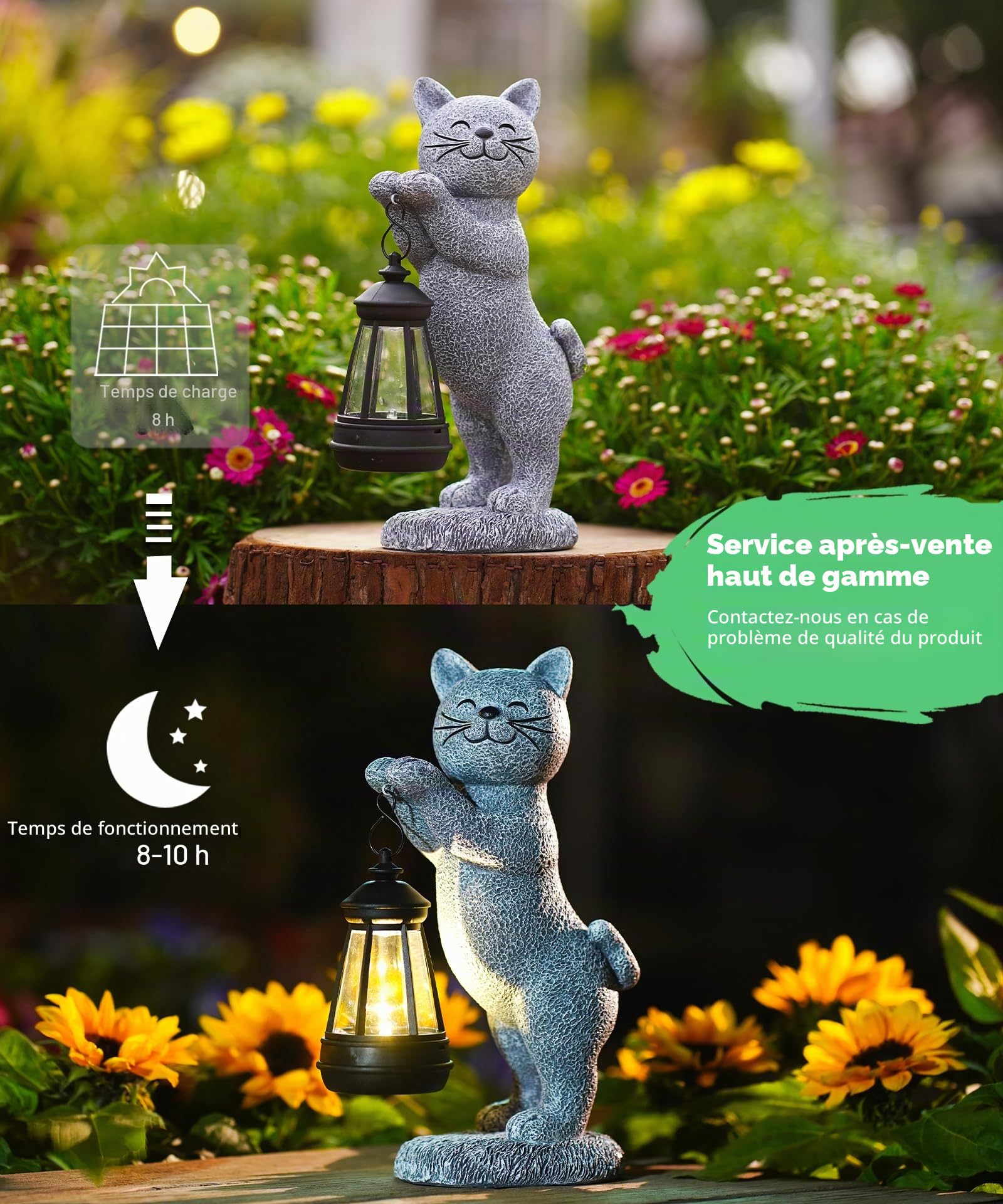 Yeomoo Figurine Chat Solaire Guirlande LED décoration Jardin extérieur