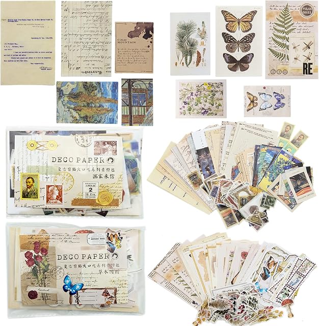 SZXMDKH 400 Pieces Scrapbooking Supplies Journaling Vintage Scrapbook Stickers Adhesive Scrapbook Washi Stickers Retro Collection Paper Decals for Album Art Craft (Nature Series)