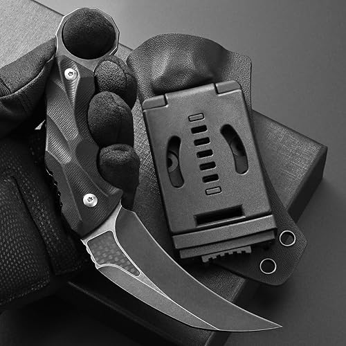 Miniatura 7 de CCanku C1692 Cuchillo de hoja fija de fibra de carbono, mango G10 de acero D2 de 4 pulgadas, herramientas EDC para campamento, cuchillo de dientes