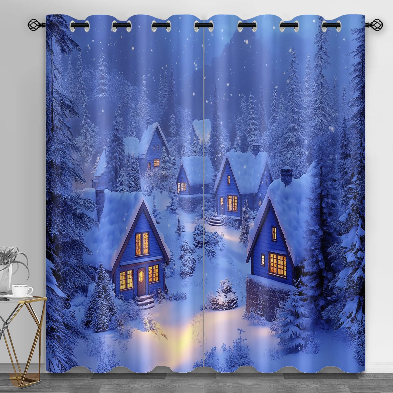 Rideaux pour tamiser la lumière motif forêt de conte de fées et maison en bois