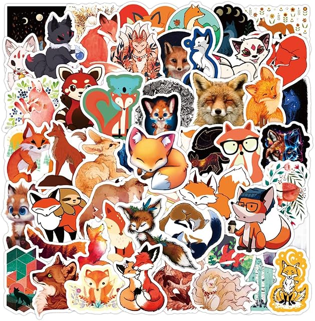 NAVK Animal Fox Stickers Pack-50Pcs, Vinyl Aesthetic Decal Waterproof Sticker Decoration for Wall Window Car Laptop Water Bottle Skateboard Phone, Trendy Gifts for Kids Boys Adults Teens