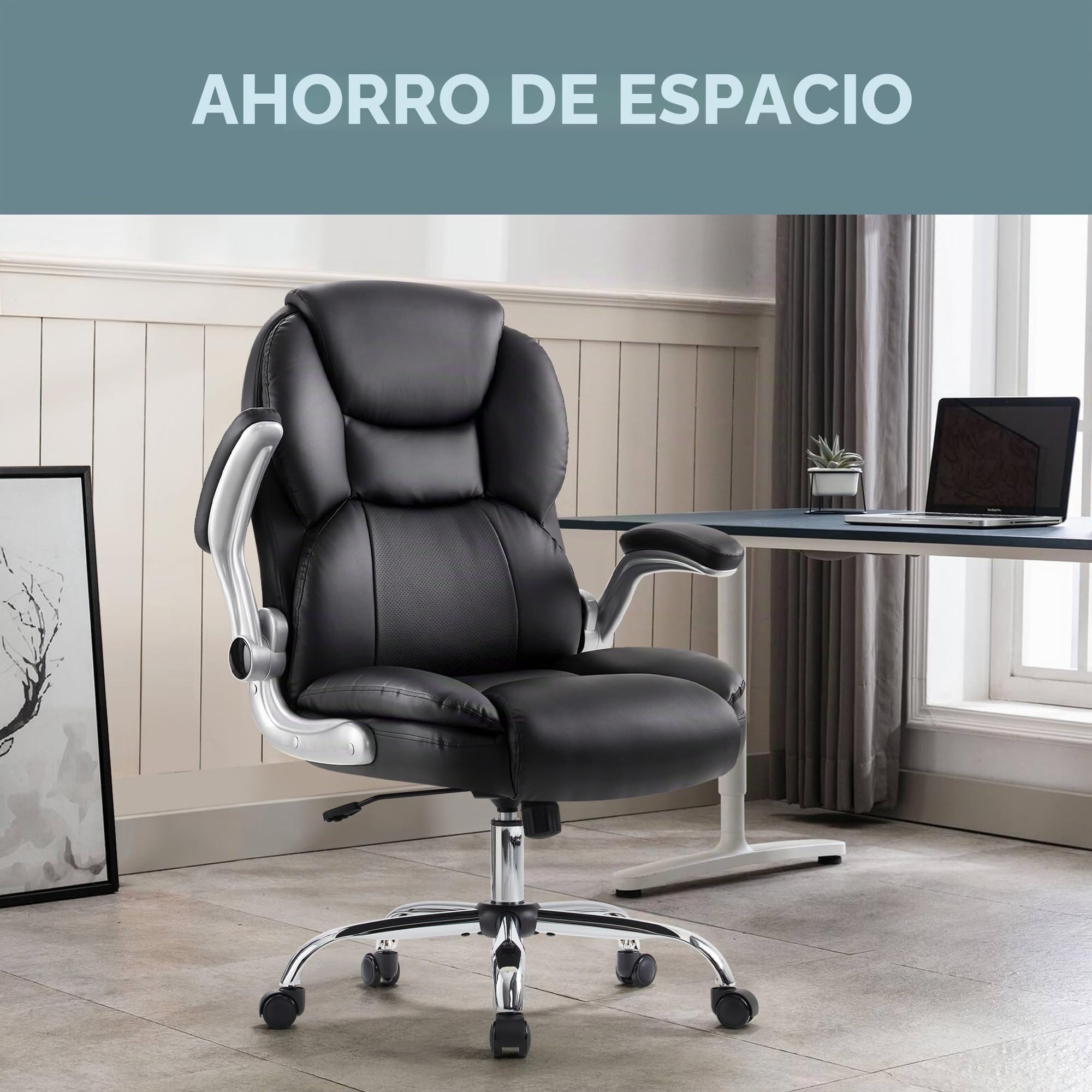 IWMH Silla de Oficina para Personas con Sobrepeso Ergonómica Silla Escritorio Silla Resistente para Ordenador Silla Giratoria con Altura Ajustable Reposabrazos Abatibles Cojín del Asiento Acolchado