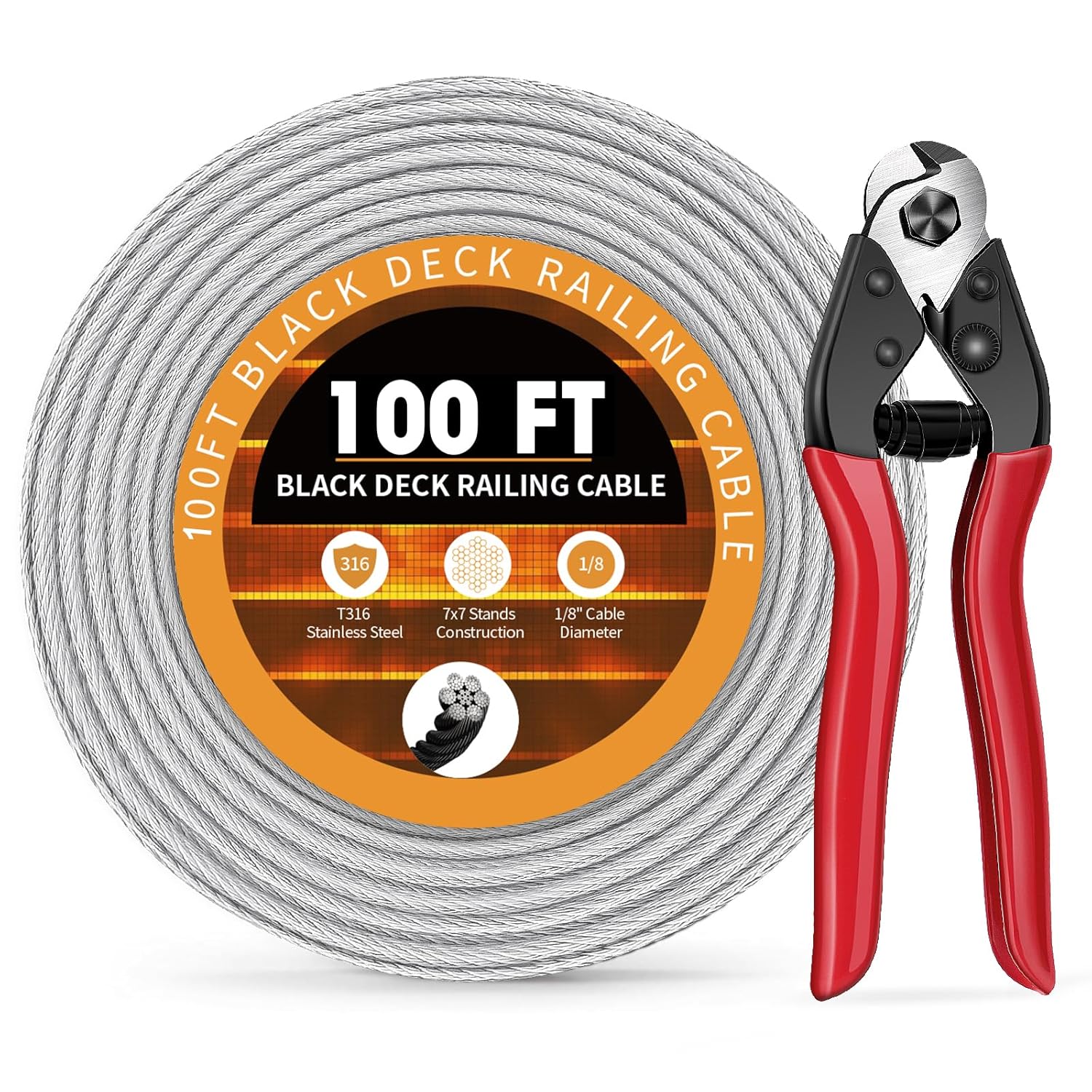 100FT 1/8" Wire Rope, Stainless Steel Aircraft Cable with Cutter for Cable Railing System, DIY Balusters Stair Fences