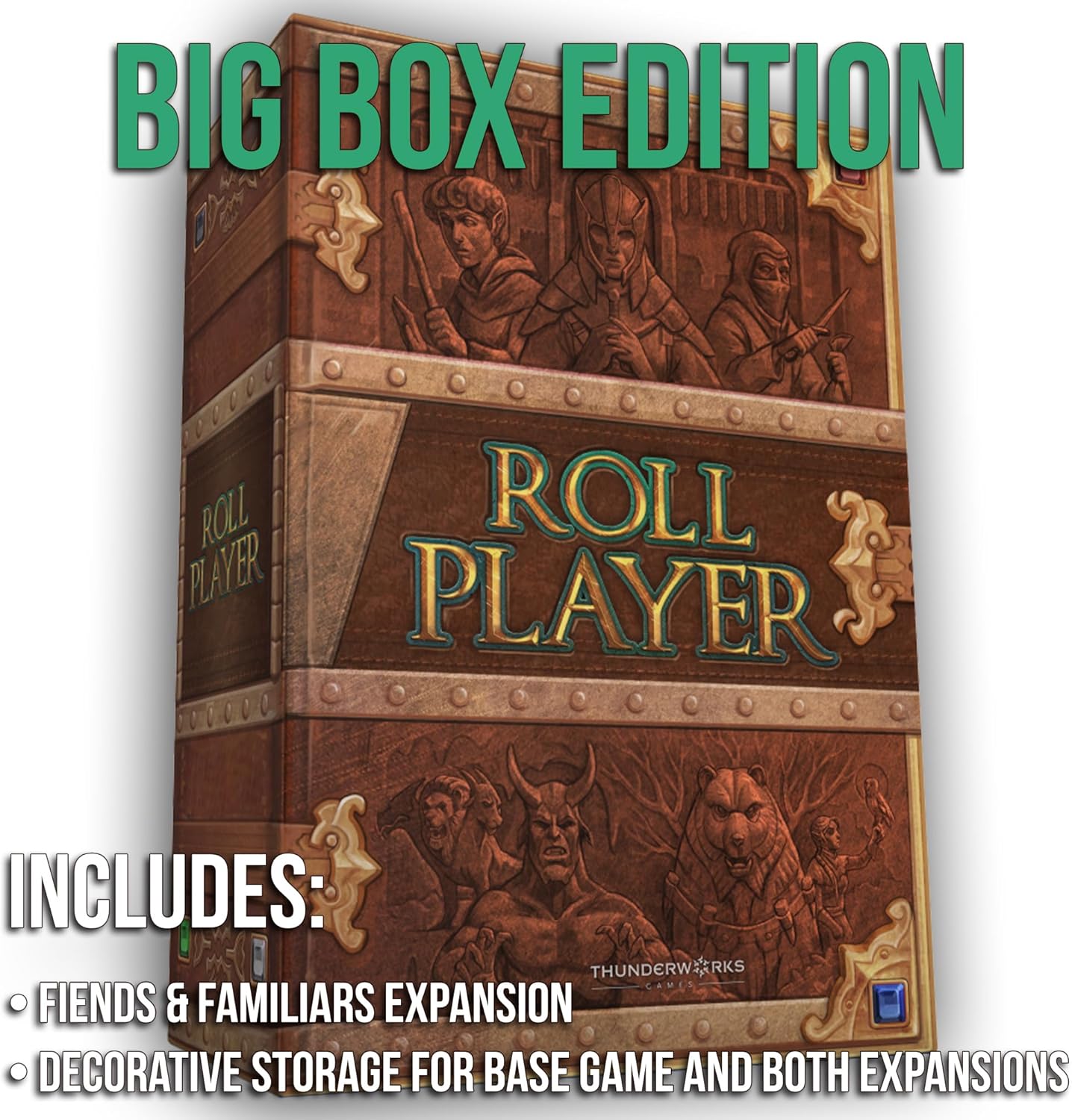 Roll Player: Fiends & Familiars, Big Box Edition | Expansion and Storage Solution for Roll Player | Strategy Dice Family Board Game for 1-4 Players Ages 14+ by Thunderworks Games