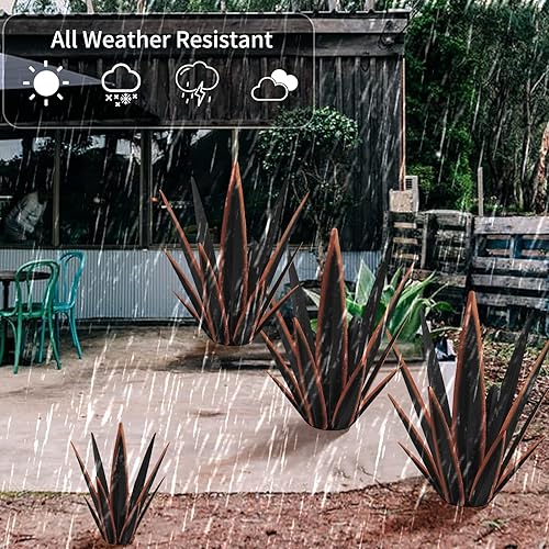 Miniatura 5 de Escultura rústica de tequila grande, plantas de agave de metal rústico para patio al aire libre, decoración del hogar, estatua de metal pintada a