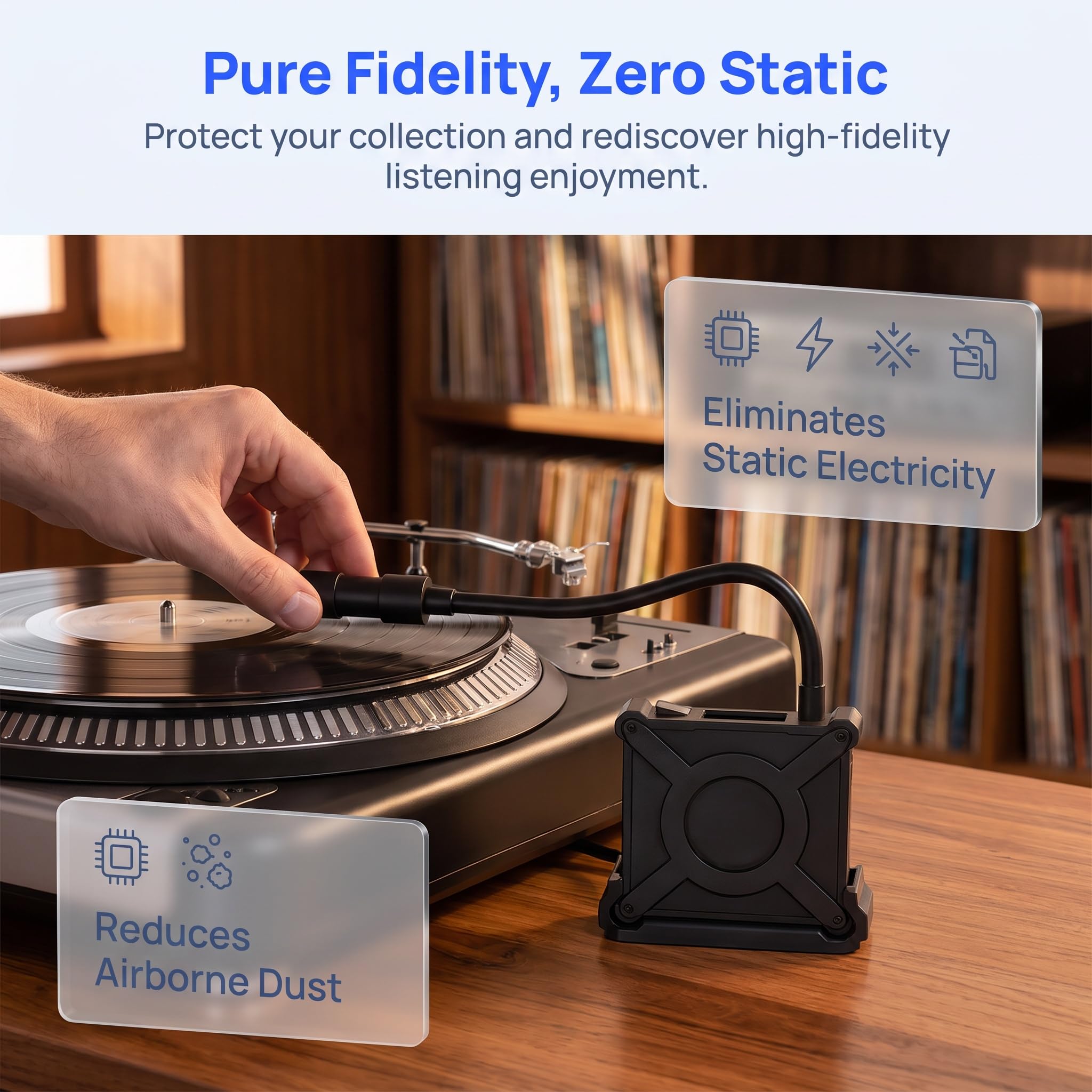 Bras De Nettoyage pour Disques Vinyles, Brosse Antistatique, Nettoyeur De Disques Plasma avec Col De Cygne Réglable, sans Rayures, pour Une Meilleure Qualité Sonore