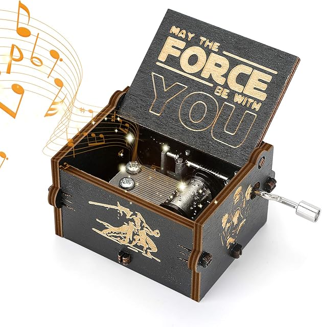Yideng Wooden Hand Crank Music Box, Star Wars Classical Music Box Antique Carved Musical Box Home Decoration Crafts Gift for Adults Children Birthday Christmas Thanksgiving Day Valentine's Day (Black)
