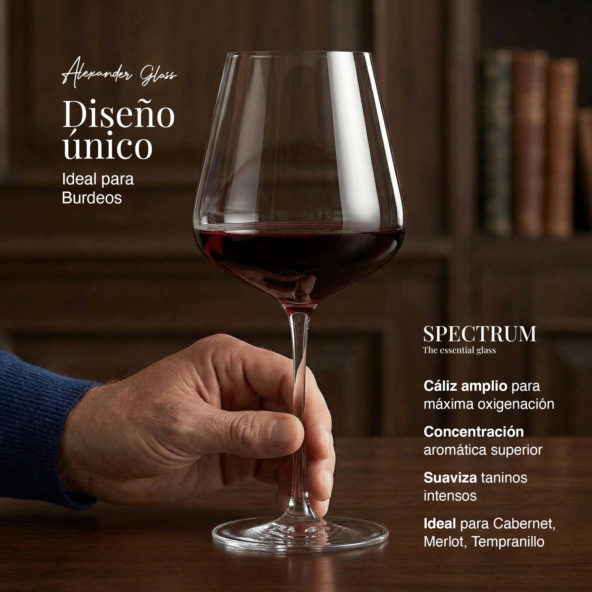 Alexander Glass Set 2 Copas de Vino Tinto Sopladas a Mano 670 ml | Copa SPECTRUM Future Collection Ultraligera Cáliz Amplio Burdeos Cabernet | Caja Premium Regalo y Envío Seguro