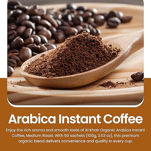 Miniatura 2 de Al Khair Arabia Saudita Instant Arabica Classic Café, paquetes, polvo, orgánico, granos arábica, café ecológico, sin OMG, 3.53 oz (2 gx50Stx)