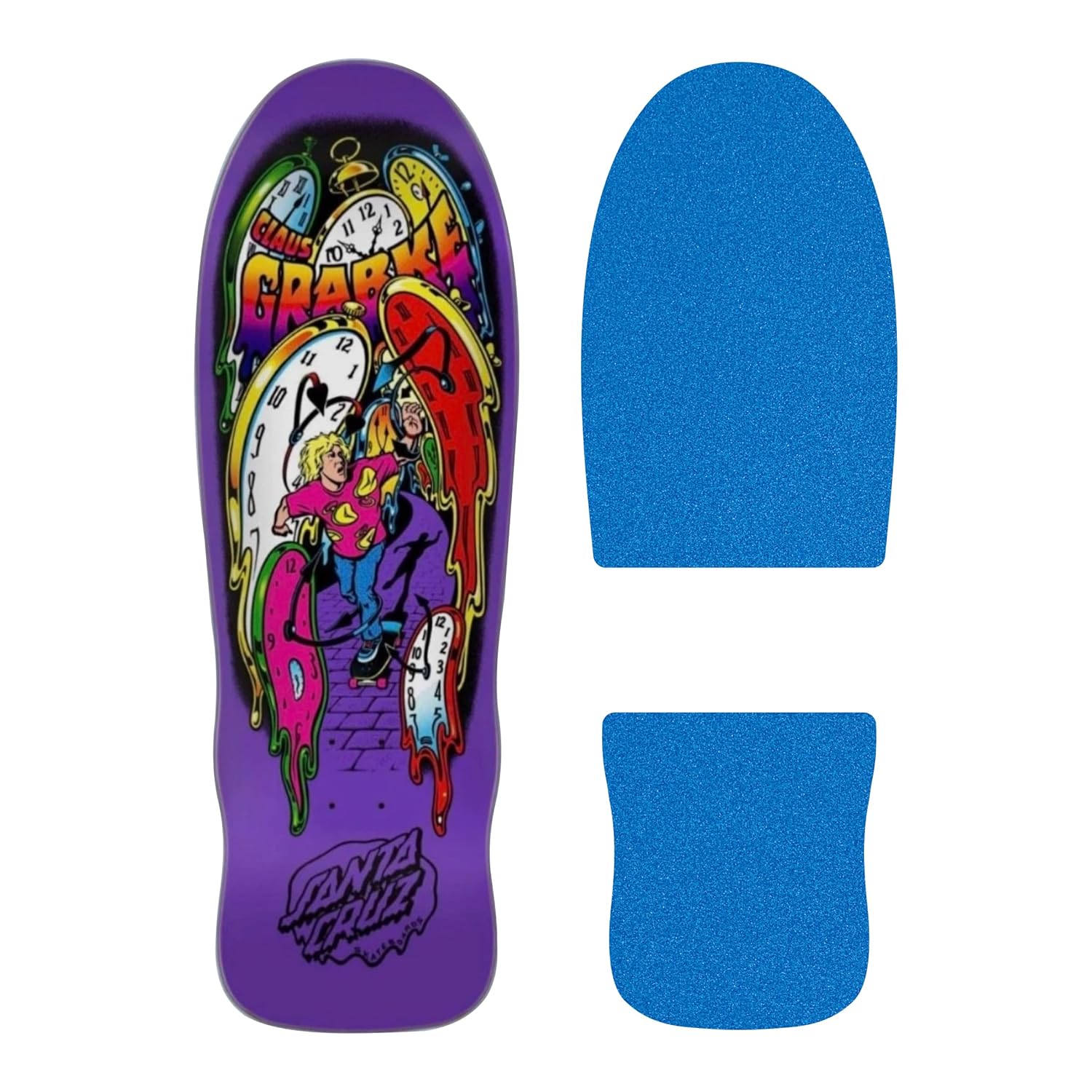 Die-Cut Style Skateboard Grip Tape for Santa Cruz Claus Grabke Melting Clocks Reissue (Teal)