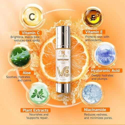 Miniatura 4 de HANYWIL Suero de vitamina C para piel madura, suero facial con 20% de vitamina C con ácido hialurónico, removedor de manchas oscuras, cuidado de la