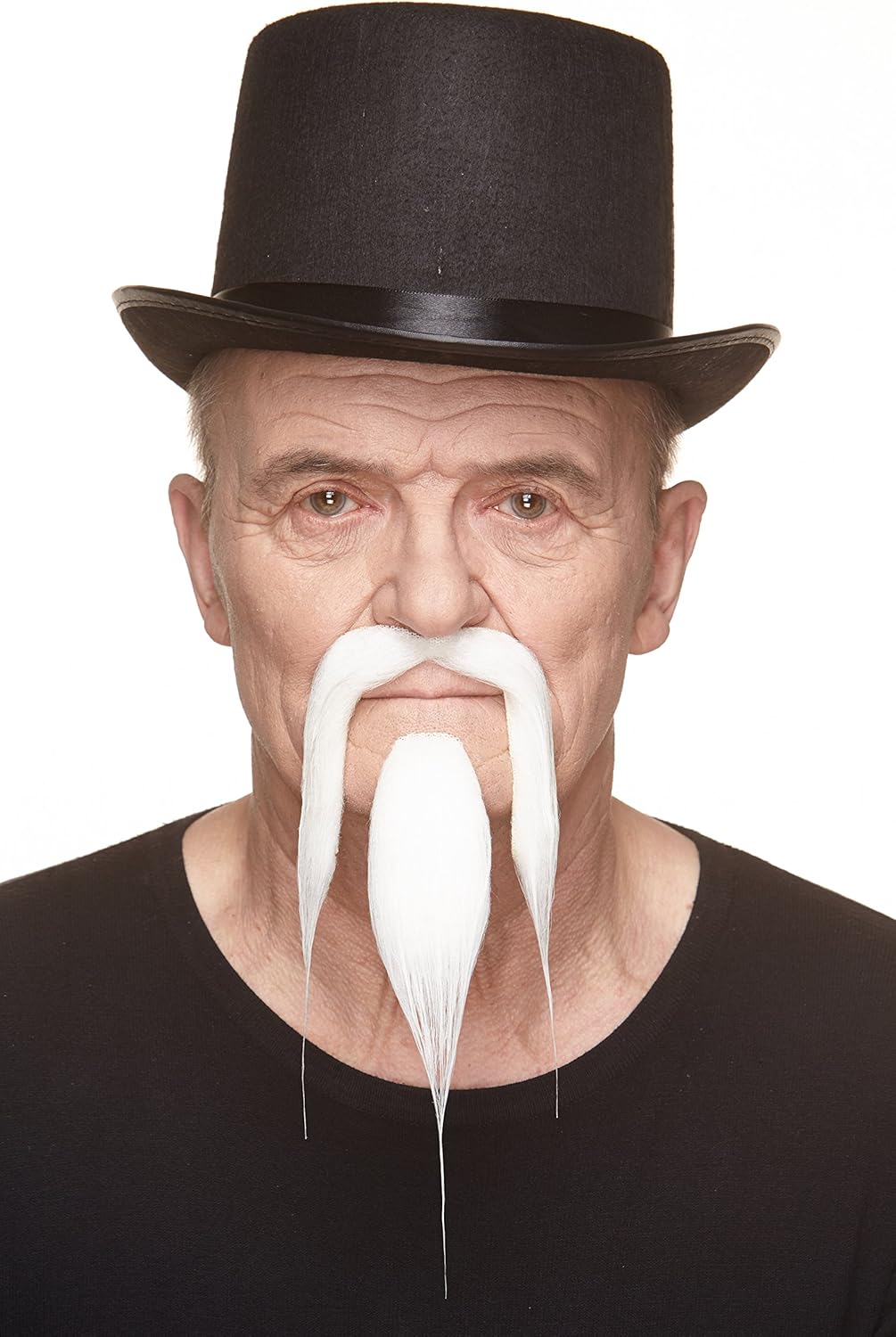 Mustaches Self Adhesive Shaolin Fake Mustache and Beard, Novelty, False Facial Hair, Costume Accessory for Adults, Salt and Pepper Color : Clothing, Shoes & Jewelry