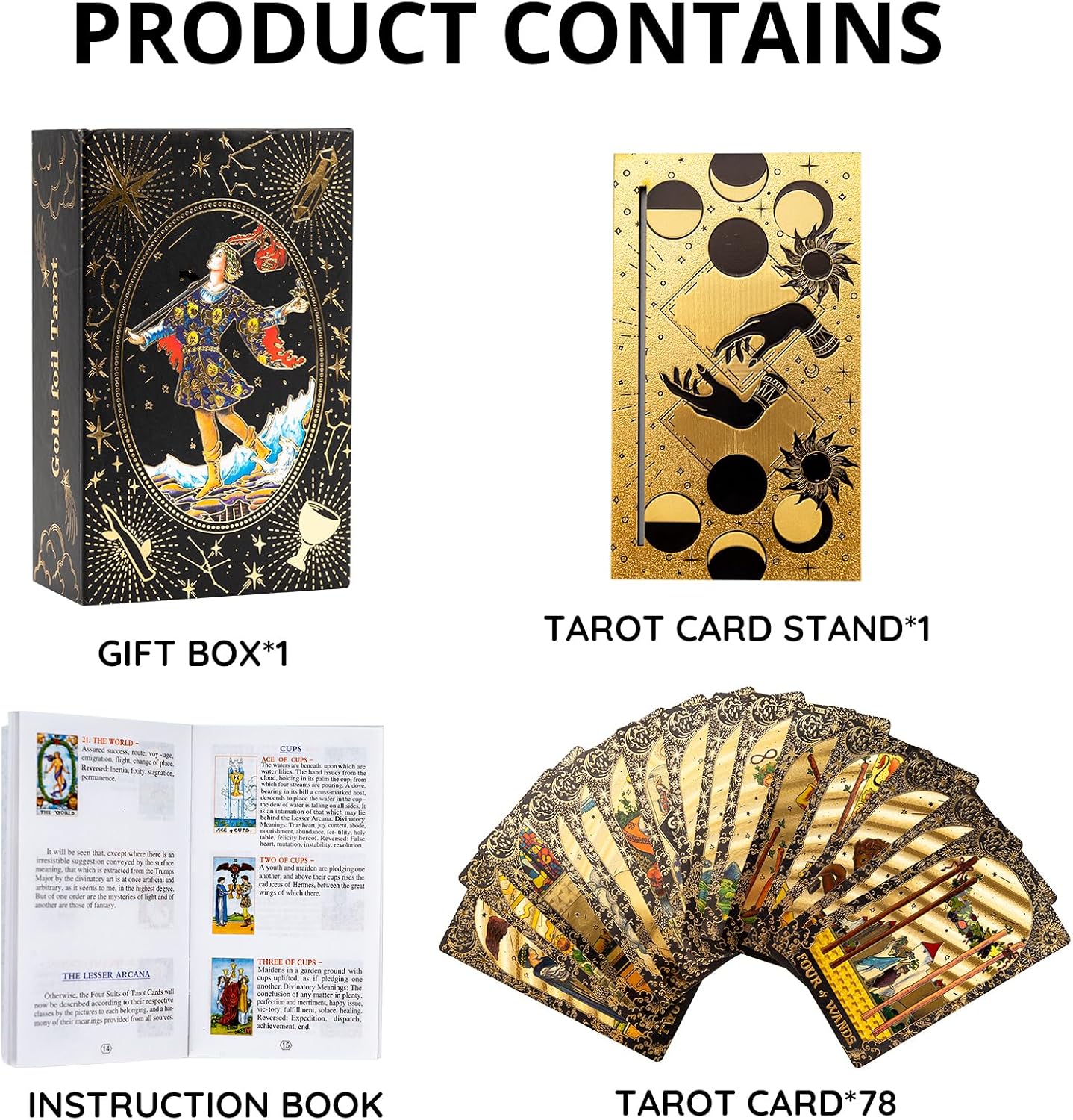 OceanWings Classic Tarot Cards Deck Set with Guidebook,Gold Foil Waterproof Tarot Cards Fortune Telling Toy with Crystal-Pendulum-for Beginners&Expert Readers
