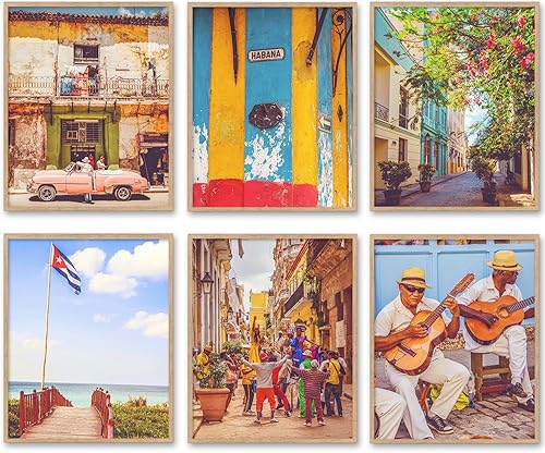 Set of 6 -Vintage Cuba Photography Photographic Prints, Set of 6, Unframed, Cuban Havana Photography Posters - Retro Travel Decor for Home, Office