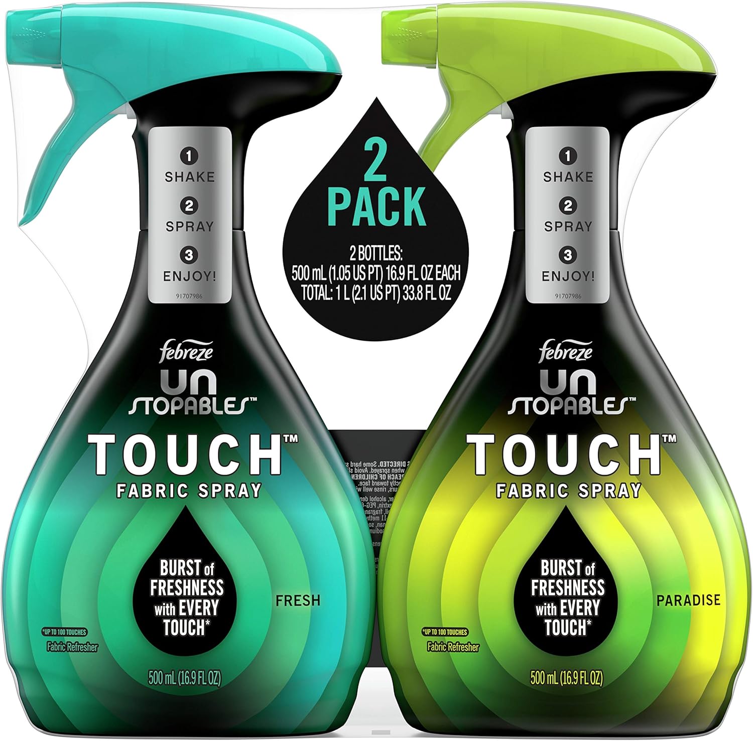 Febreze Fabric Spray, Unstopables Touch Fabric Refresher Spray, Odor Eliminator for Strong Odor, Fresh & Paradise, 16.9 Oz (2 Count) : Health & Household