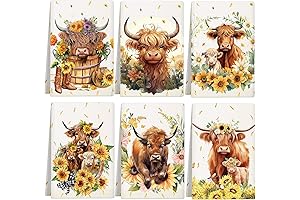 Highland Cow Kitchen Towels, Set of 6 Absorbent Dish Towels