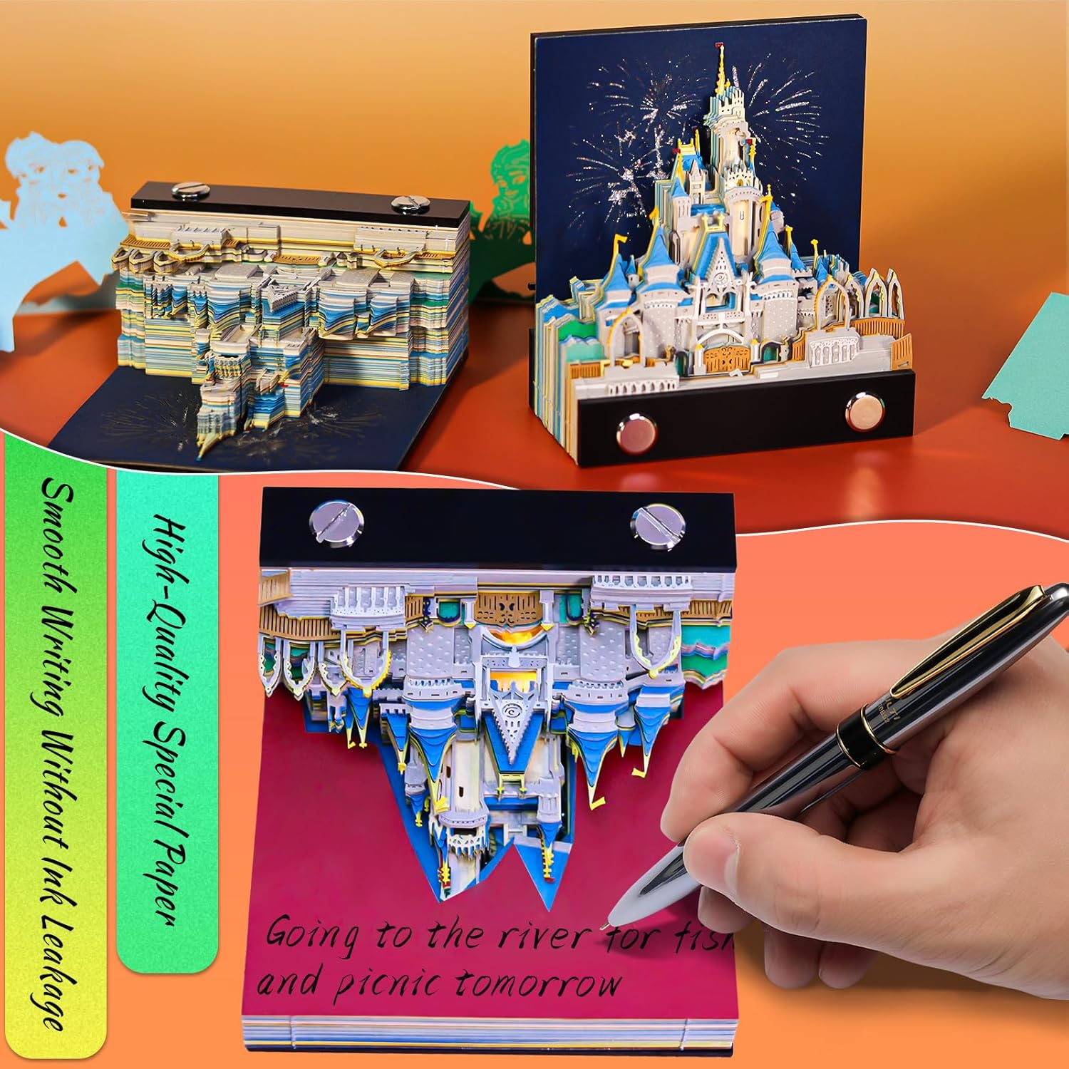 3D Memo Pad Paper Art with Light Magic Castle 3D Notepad Paper Card Craft DIY Non-Sticky Post Notes Gift Office Decor