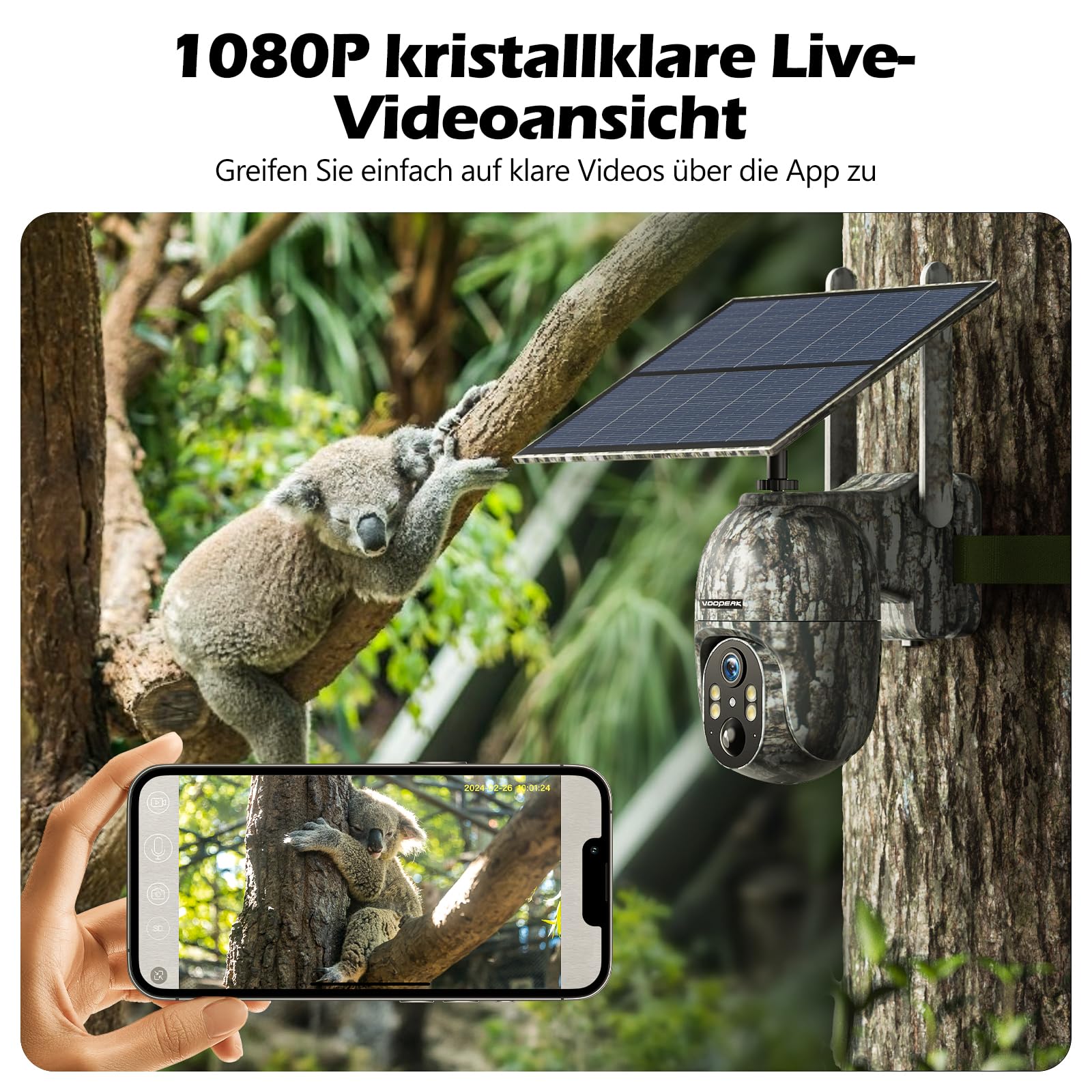 VOOPEAK 4G LTE Wildkamera mit SIM Karte, 1080P Live Wildkamera mit Handyübertragung App, Wildtierkamera mit Nachtsicht Bewegungsmelder mit 32G Speicherkarte für Outdoor Jagd & Naturbeobachtung